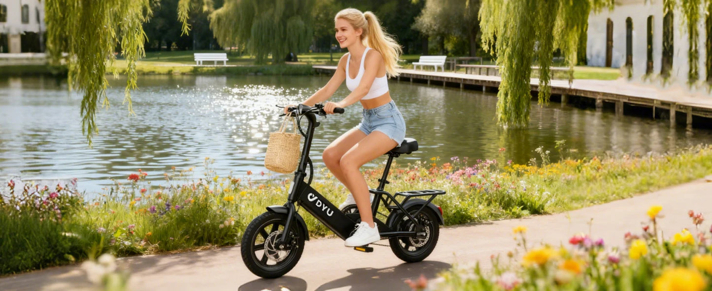 【1 Year Warranty】DYU C3 14 inch Folding Electric Bicycle Peak 500W Motor 280WH Battery Electric Bike,20mph City E-bike UL2849