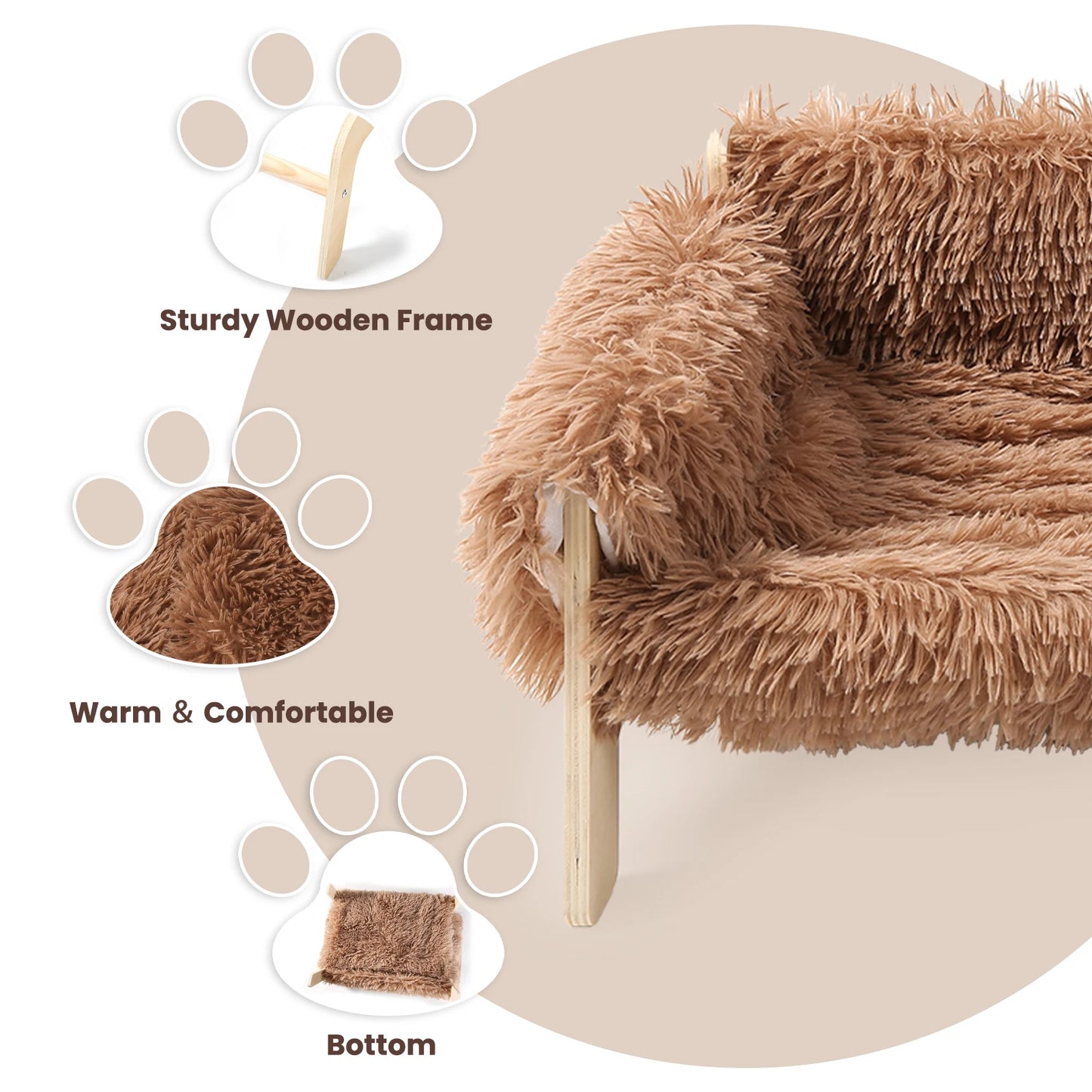 Comfortable Plush Wooden Leg Cat Sofa Bed Indoor Pets