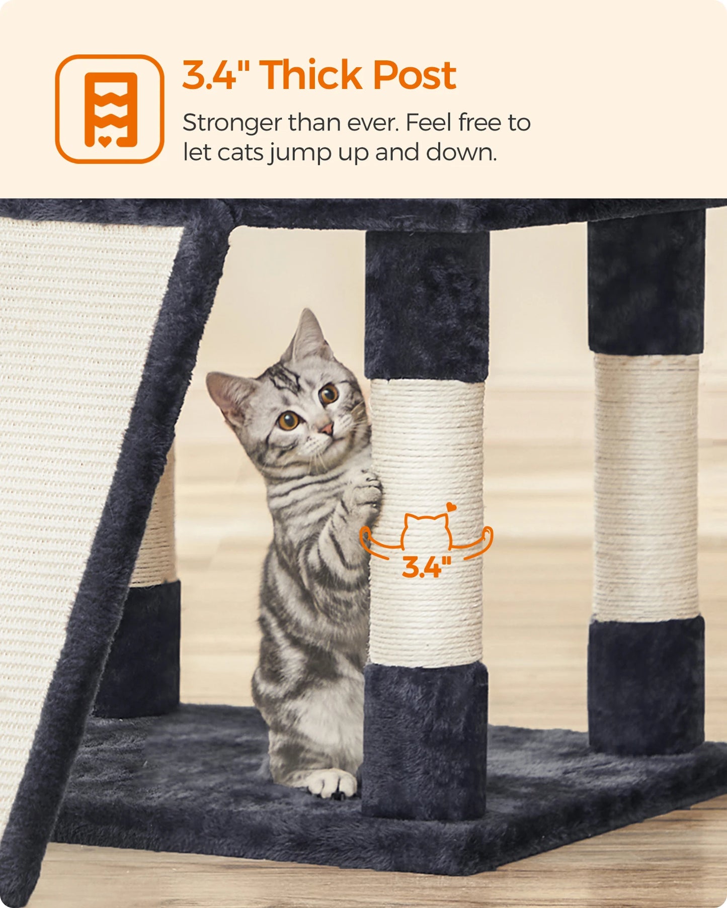 Feandrea 67 Inches Multi-Level Cat Tree for Large Cats, with Cozy Perches, Stable,