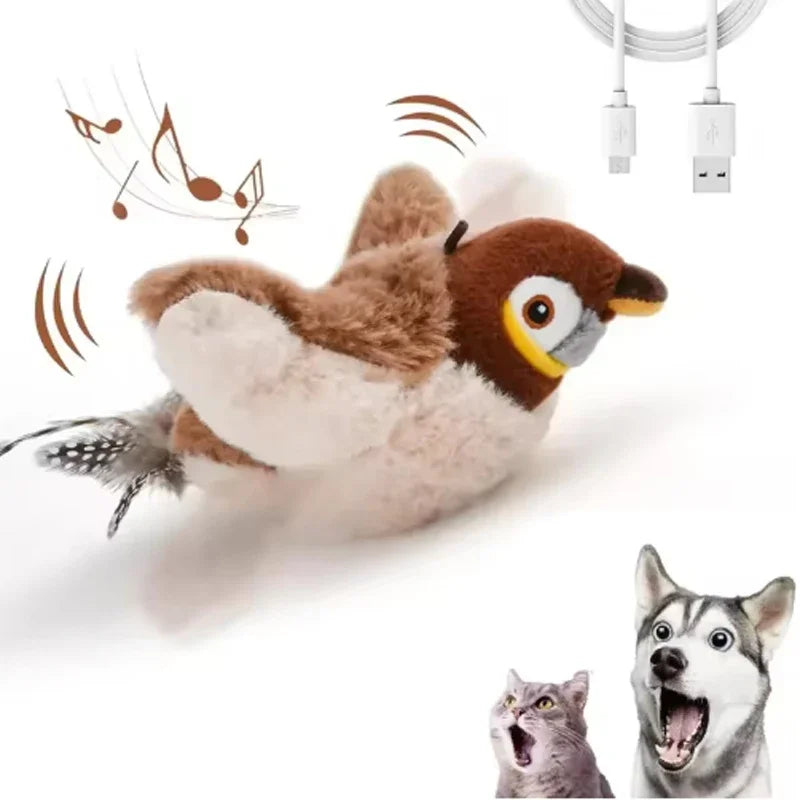 Touch Activated Chirping Plush Bird Interactive Toy For Cats