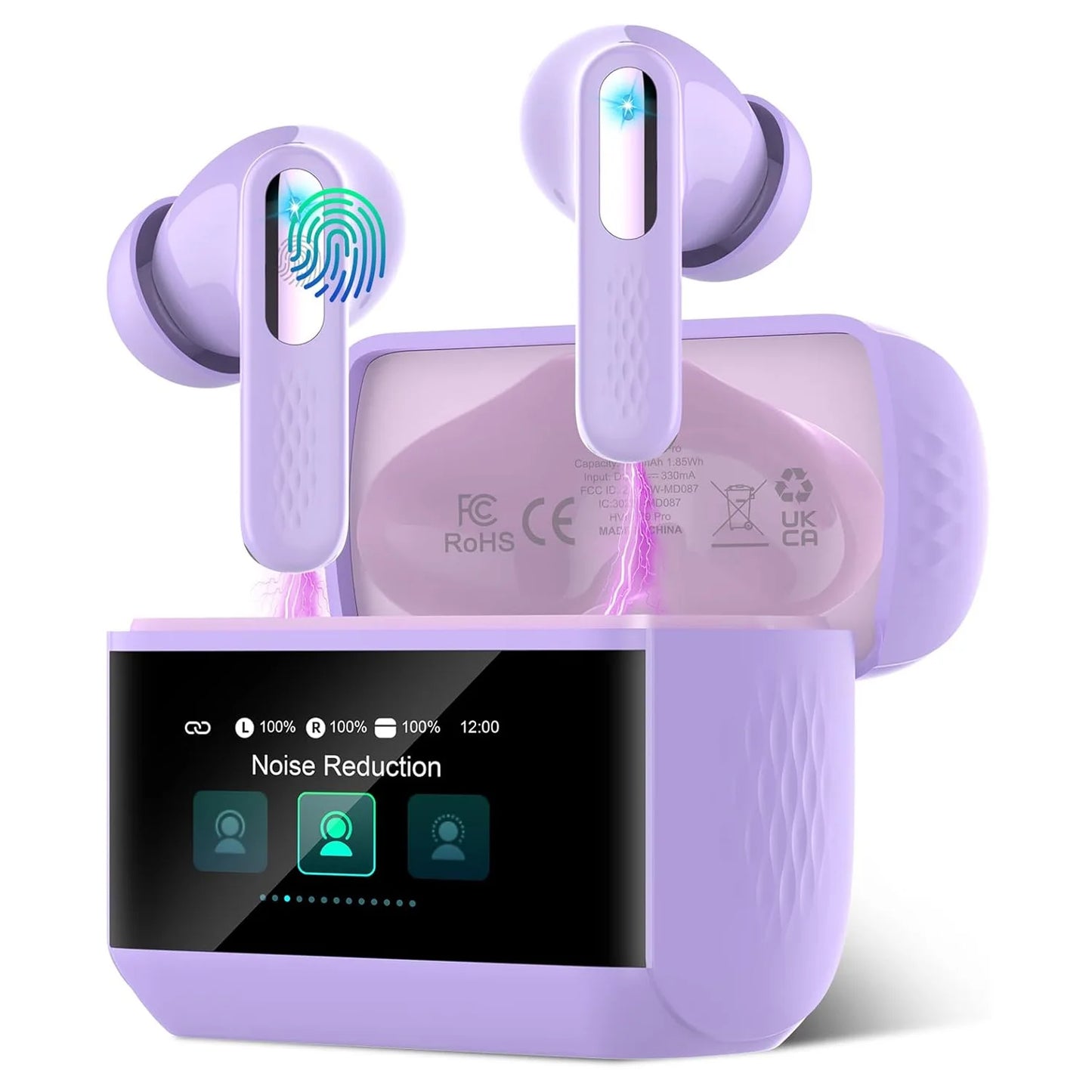 2026 Touch Screen Wireless Earbuds Bluetooth 5.4 ANC ENC Noise Cancelling 48H Battery HiFi Stereo 5 EQ Modes IPX7 Waterproof Earphones with Smart Display Case.