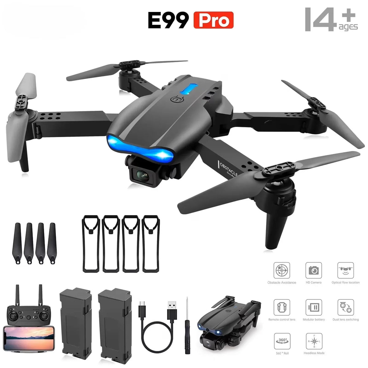 Evanovm E88Pro Max Foldable Dual Camera Drone With Auto Return