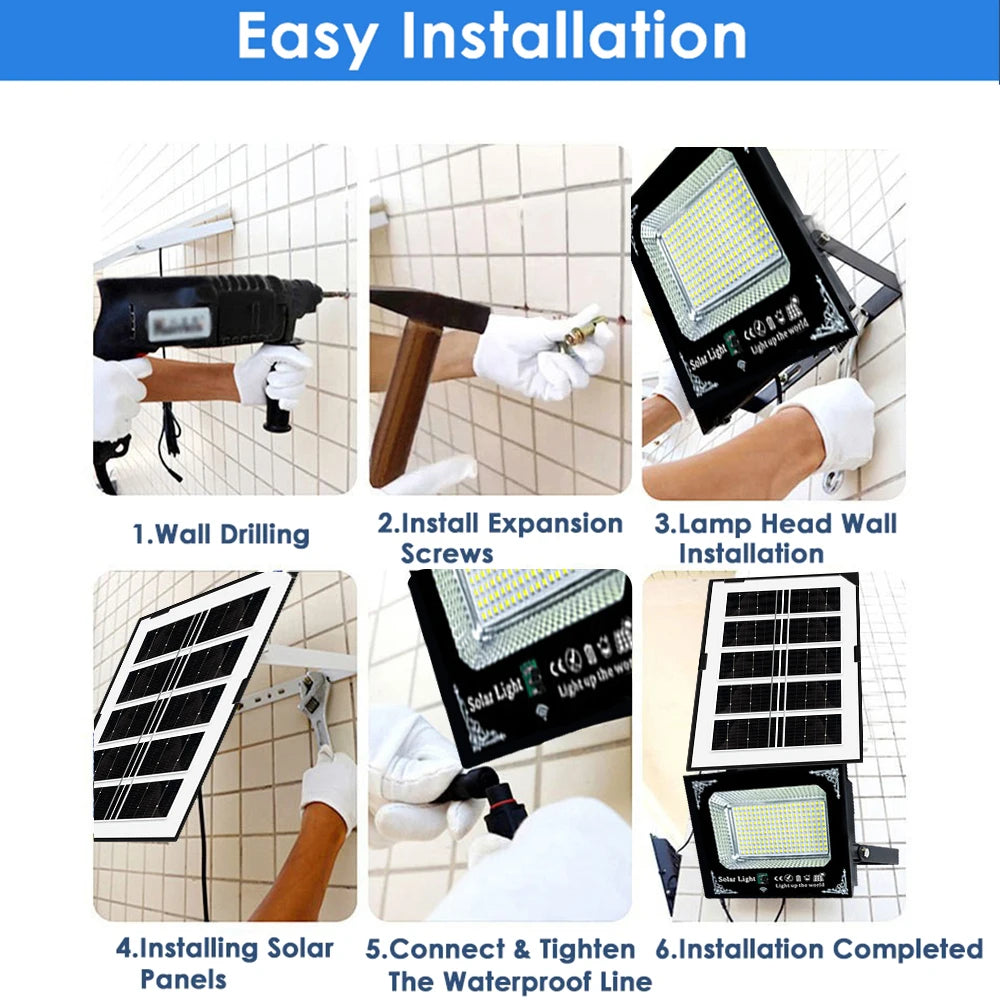 300W Outdoor Solar Flood Light Patio Light Garage Light Remote Control Indicator Light IP67 For Outdoor Patio Garden Billboards
