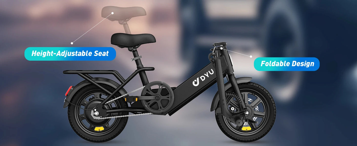 【1 Year Warranty】DYU C3 14 inch Folding Electric Bicycle Peak 500W Motor 280WH Battery Electric Bike,20mph City E-bike UL2849