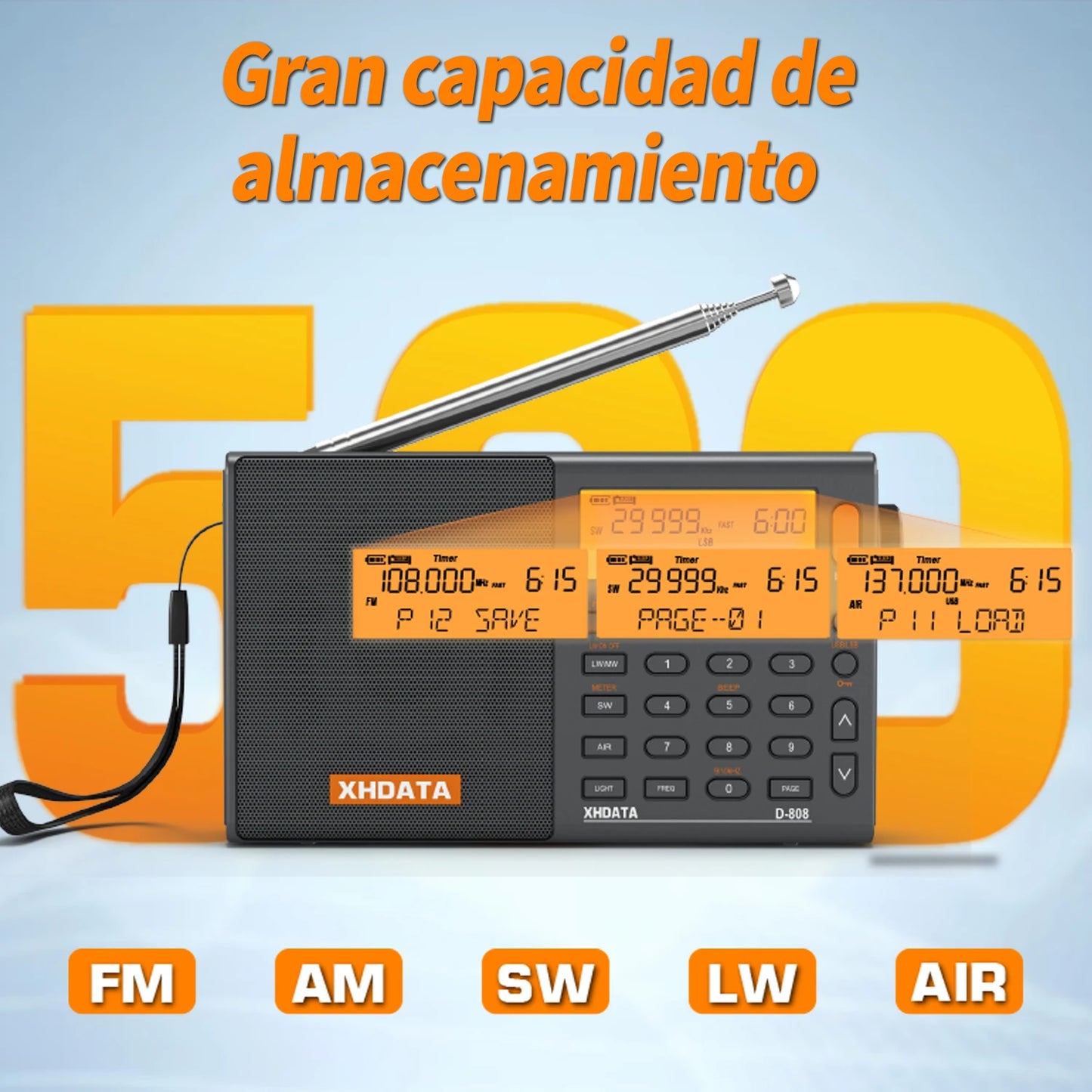 XHDATA D808 Multiband Radio Receiver AM FM SW MW SSB