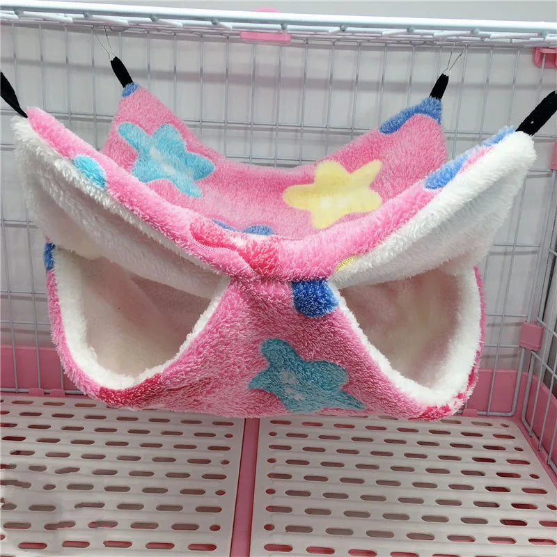 Double Layered Hamster Cage Sleeping Hammock Print Guinea Pig Clothes Bed Rodent Hammock Chinchilla Cage Little House
