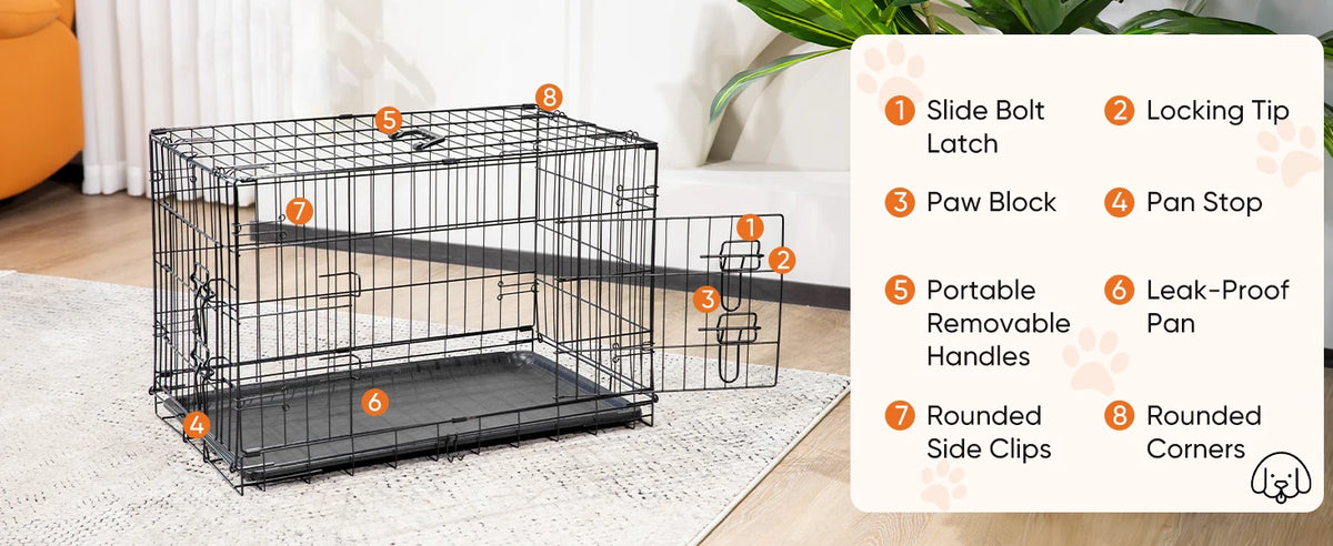 JHK Folding Metal Wire Dog Kennel With Leak Proof Tray