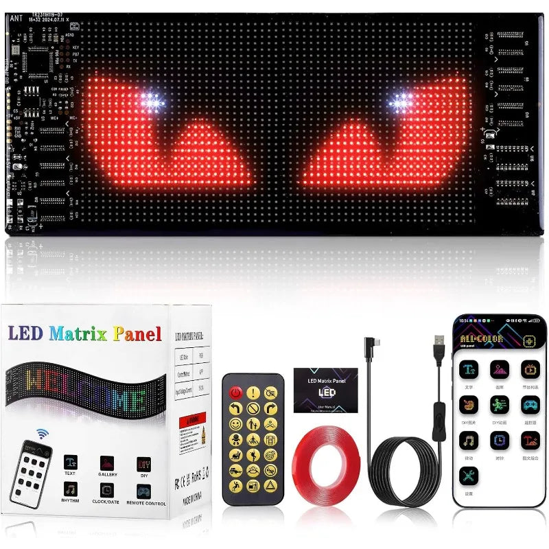 Devil Eyes Light 23.23X4.72in Dynamic Eye Lights Programmable LED Display Flexible DIY Dynamic Text Music Sync Timer for Cars