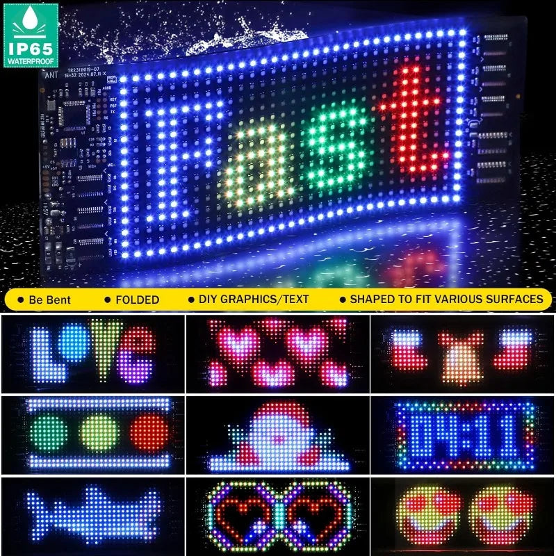 Devil Eyes Light 23.23X4.72in Dynamic Eye Lights Programmable LED Display Flexible DIY Dynamic Text Music Sync Timer for Cars