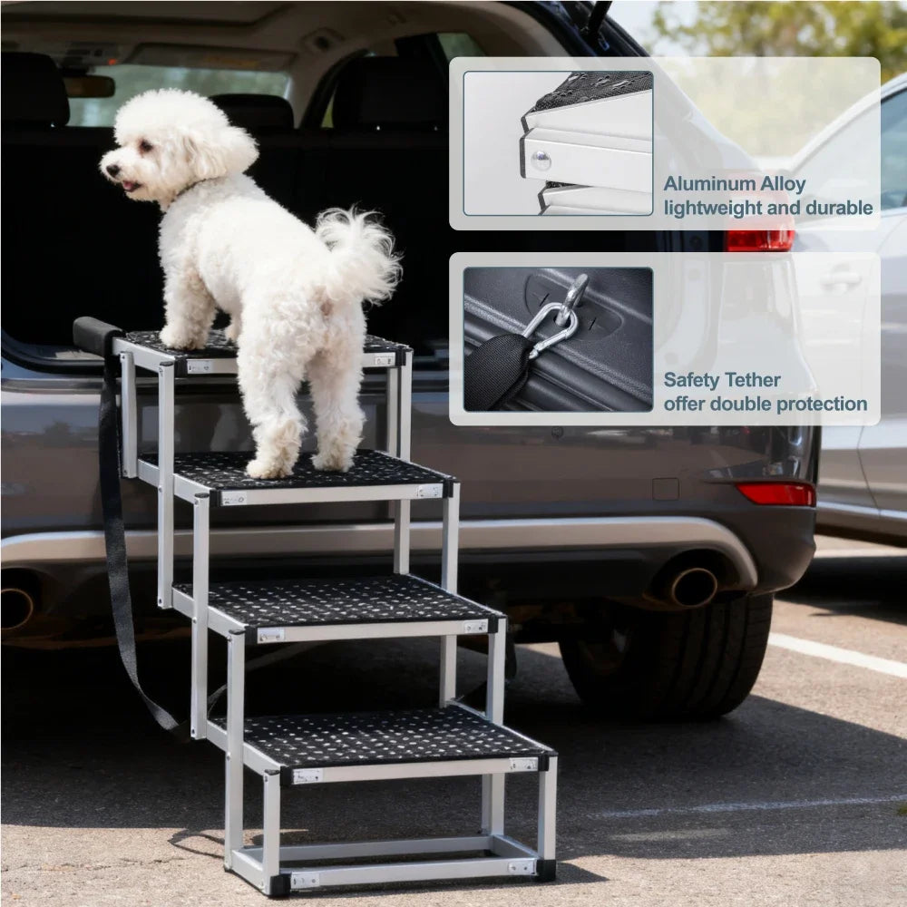 Lightweight Sturdy Foldable Dog Ramp Reinforced Non-Slip Pet Dog Stairs 250lbs Heavy Duty Load Capacity Portable Pet Access Ladder for Cars SUVs Trucks Outdoor Use