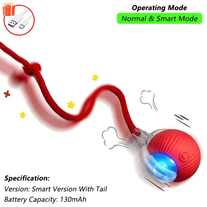 Cat Interactive Ball Toy Automatic Rolling Ball Faux Tail Rechargeable Smart Pet Electric Toy Pet Training Imitate Mouse