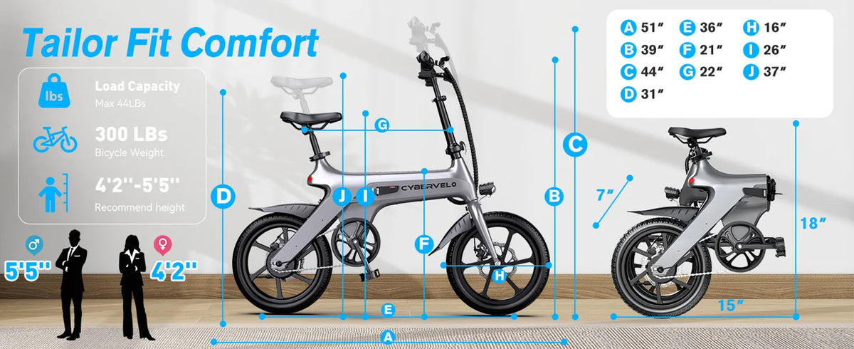 Cybervelo 500W Peak Motor City Ebike, 36V Foldable Ultra Light Weight Commuter for Adult, 20MPH 15Ah Internal Battery EK13