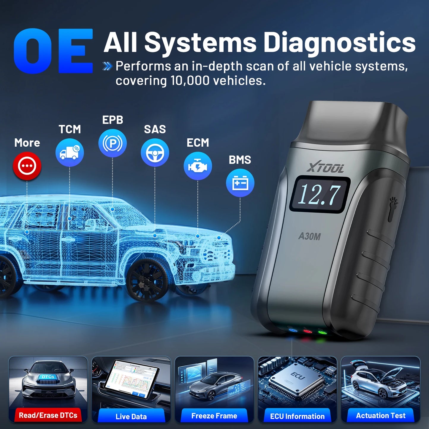 XTOOL Anyscan A30M V2.0 All System Car Diagnostic Tools Bluetooth OBD2 Scanner Active Test 26+ Reset CAN FD Lifetime Free Update