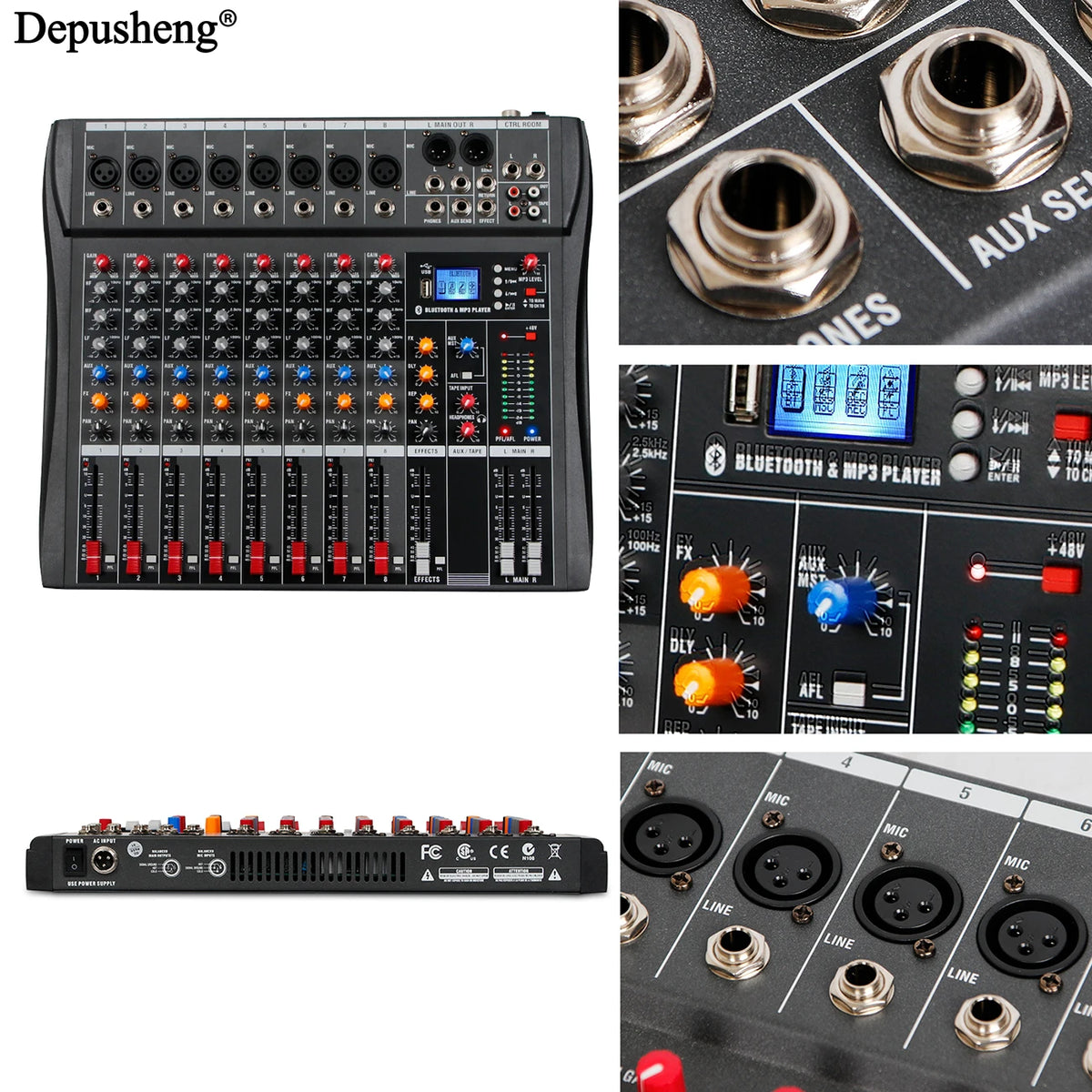 6//8/12 Channel Professional Audio Mixer  Studio Audio Console USB MP3 Input 48v Phantom Power DJ Console