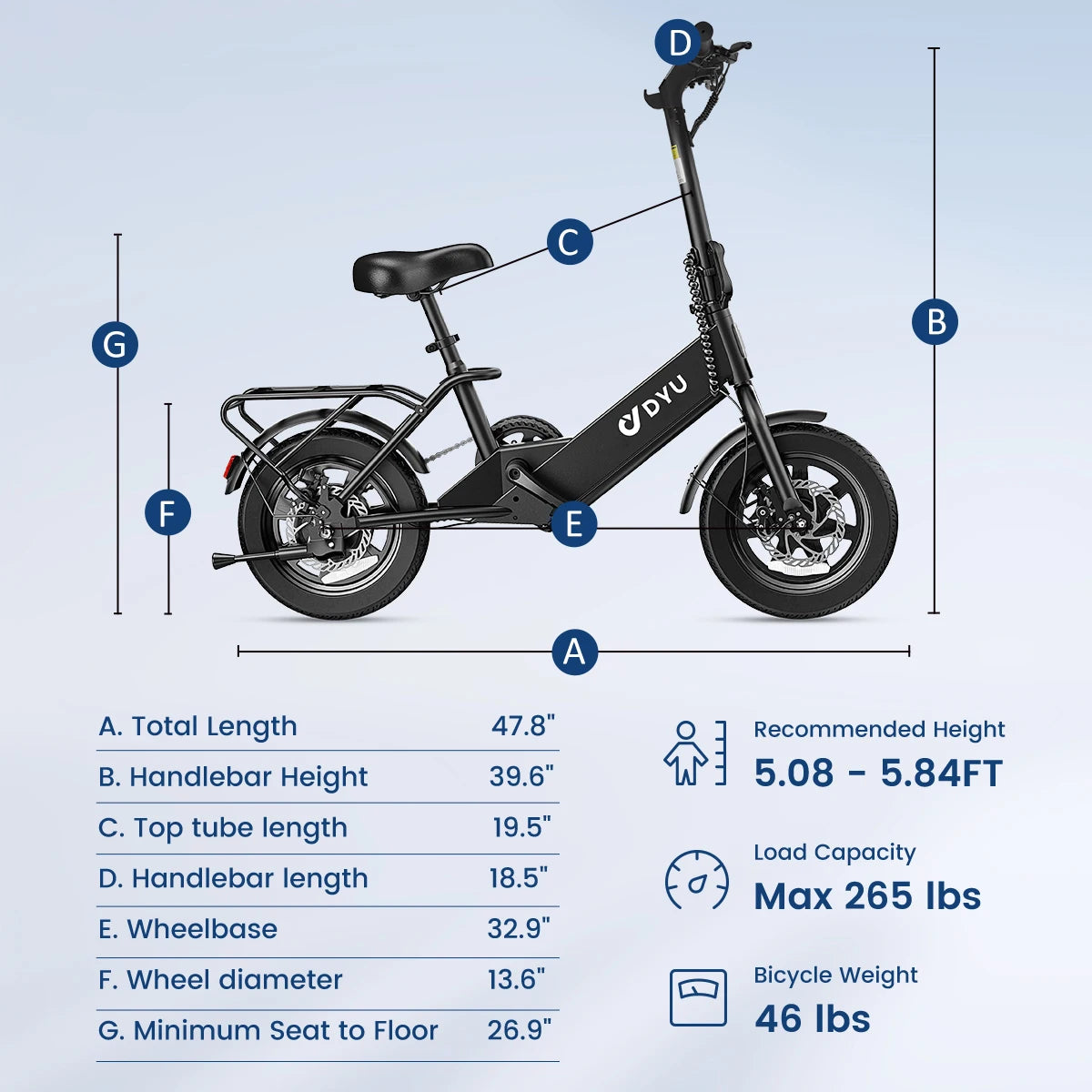 【1 Year Warranty】DYU C3 14 inch Electric Bicycle Peak 500W Motor 36V7.8AH Lithium Battery Electric Bike , E-bike UL2849