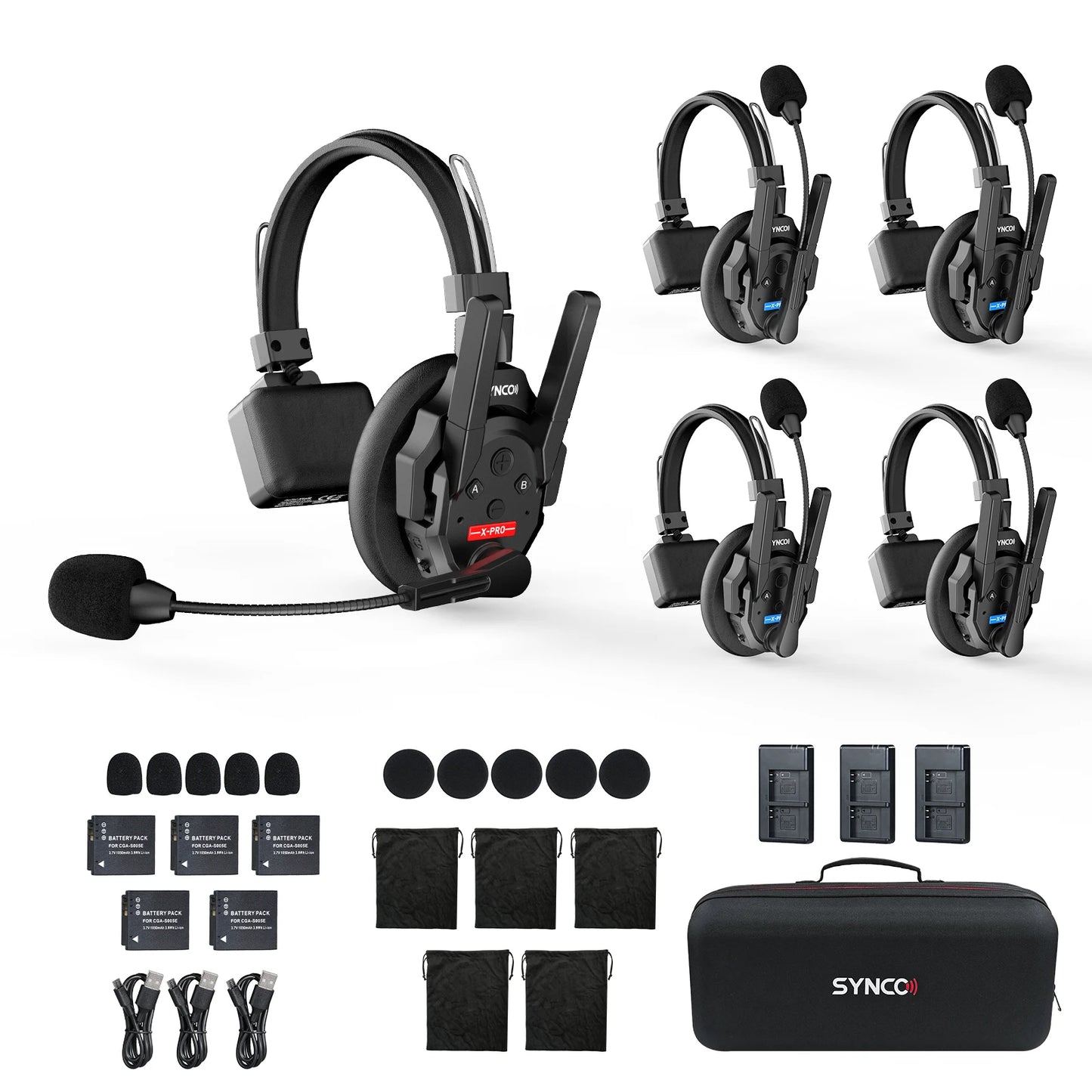 SYNCO XTALK XPRO 2.4G Wireless Intercom Headset 500m 5-Person Communication Noise Reduction for Live Broadcast & Video Shooting