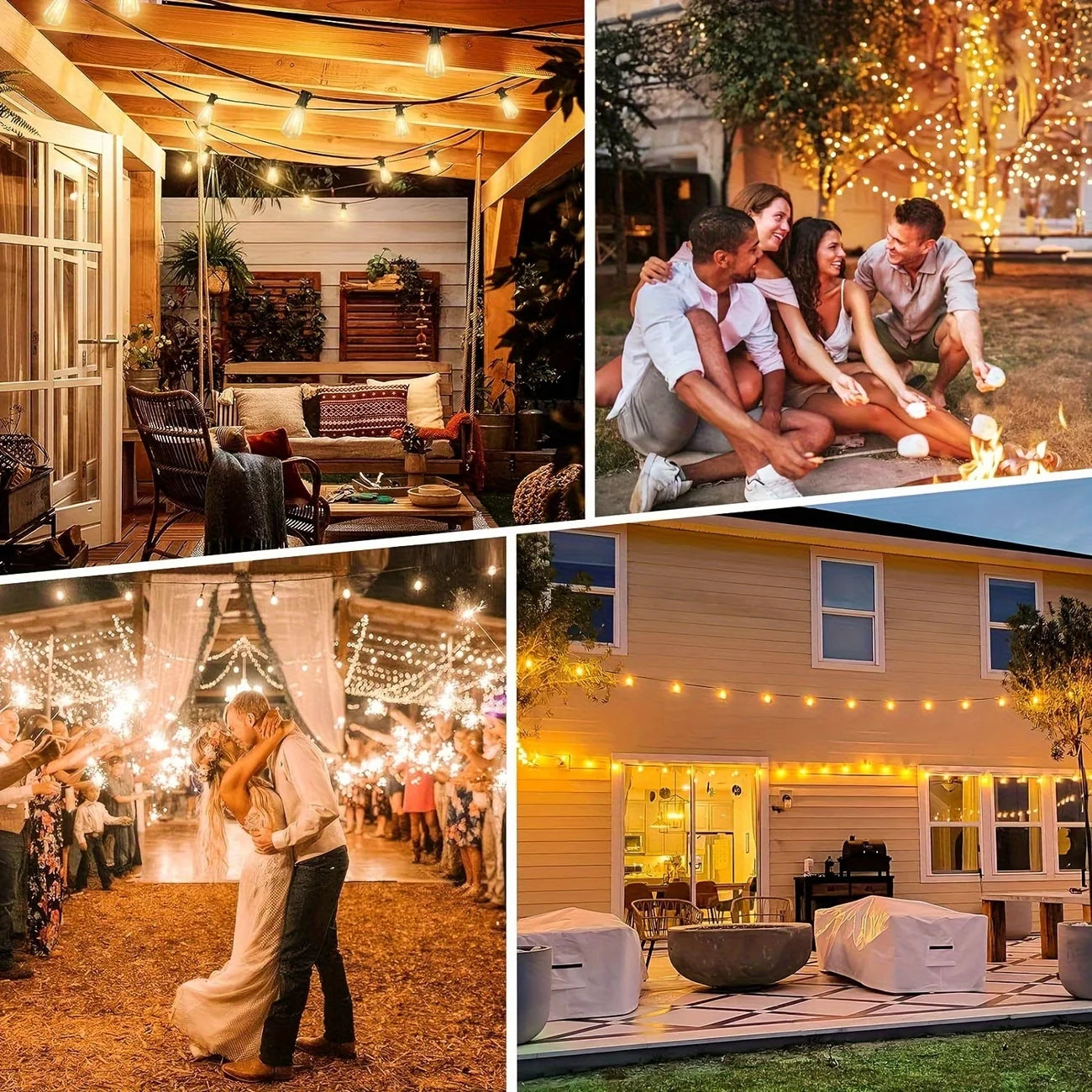 50FT ST38 Solar String Lights, 2700K Warm White, Black Wire, E12, Solar Powered with Remote, Waterproof Outdoor Patio Lights