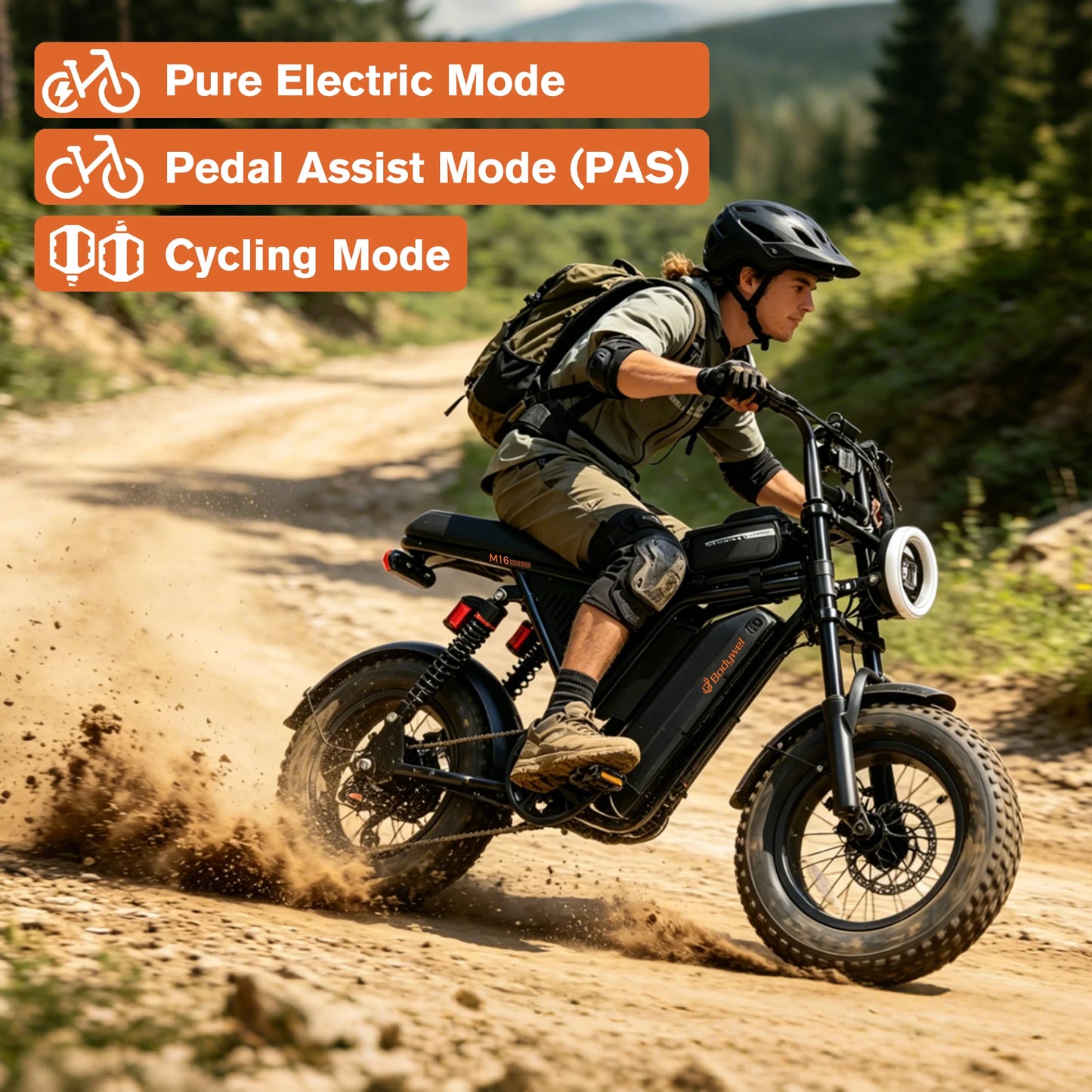 Bodywel M16 Fat Tire Electric Bike 16" x 4.0 Off-Road E-Bike 40 Mile Range Removable Battery Electric Bicycle