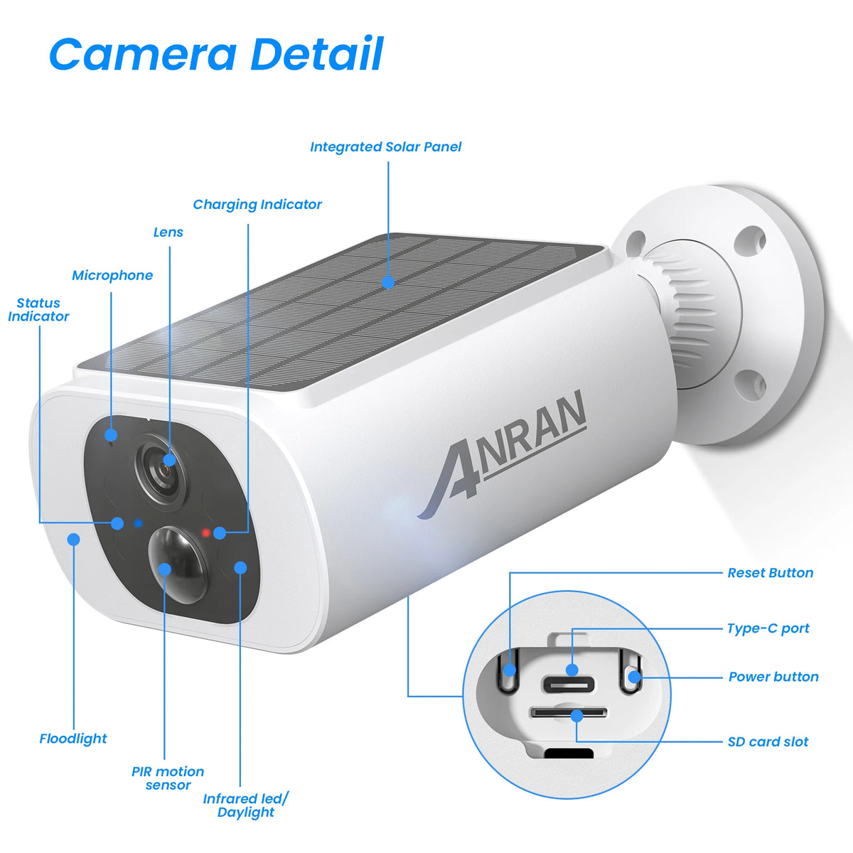Anran Outdoor Wireless WiFi Security Camera With Solar Power