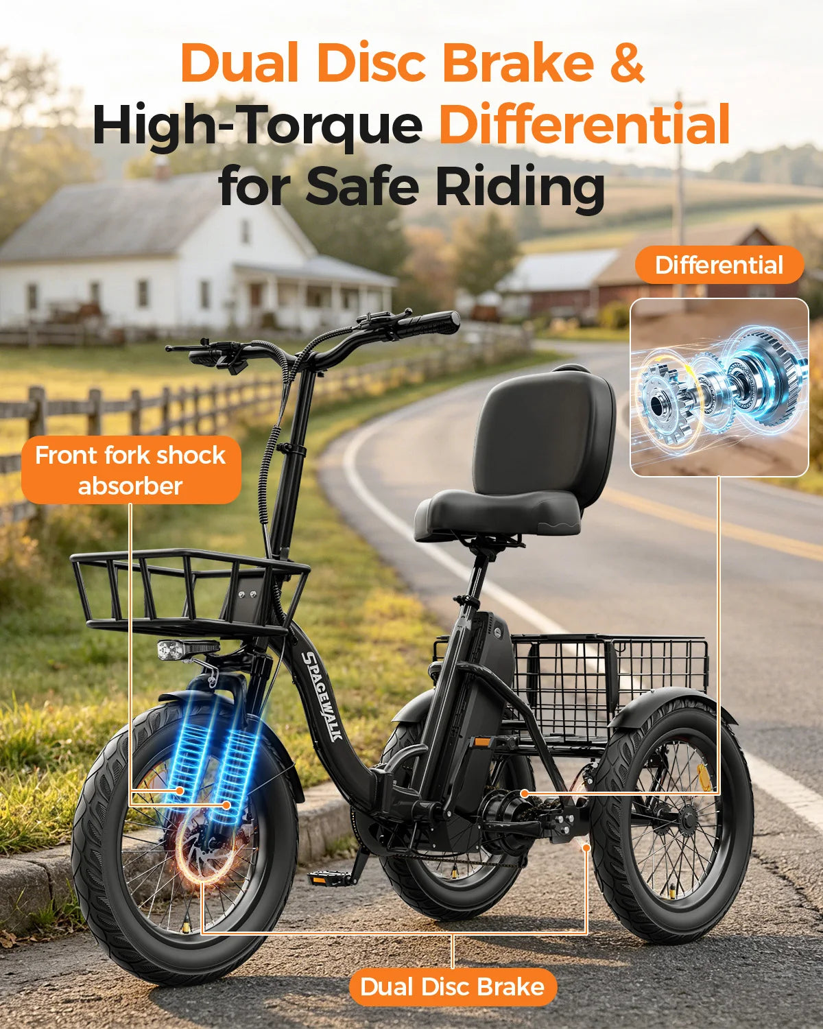EILLEO SPACEWALK Folding Electric Tricycle with Cargo Basket