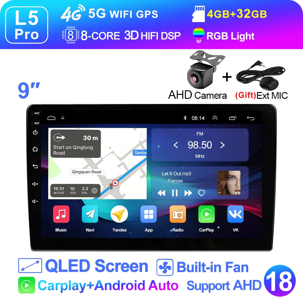 LEHX L3X 5G WIFI 2din 9 inch Android 15 Car Radio Steeo CarPlay gps for Toyota VW Hyundai Kia Honda LADA FIAT Autoradio Headunit