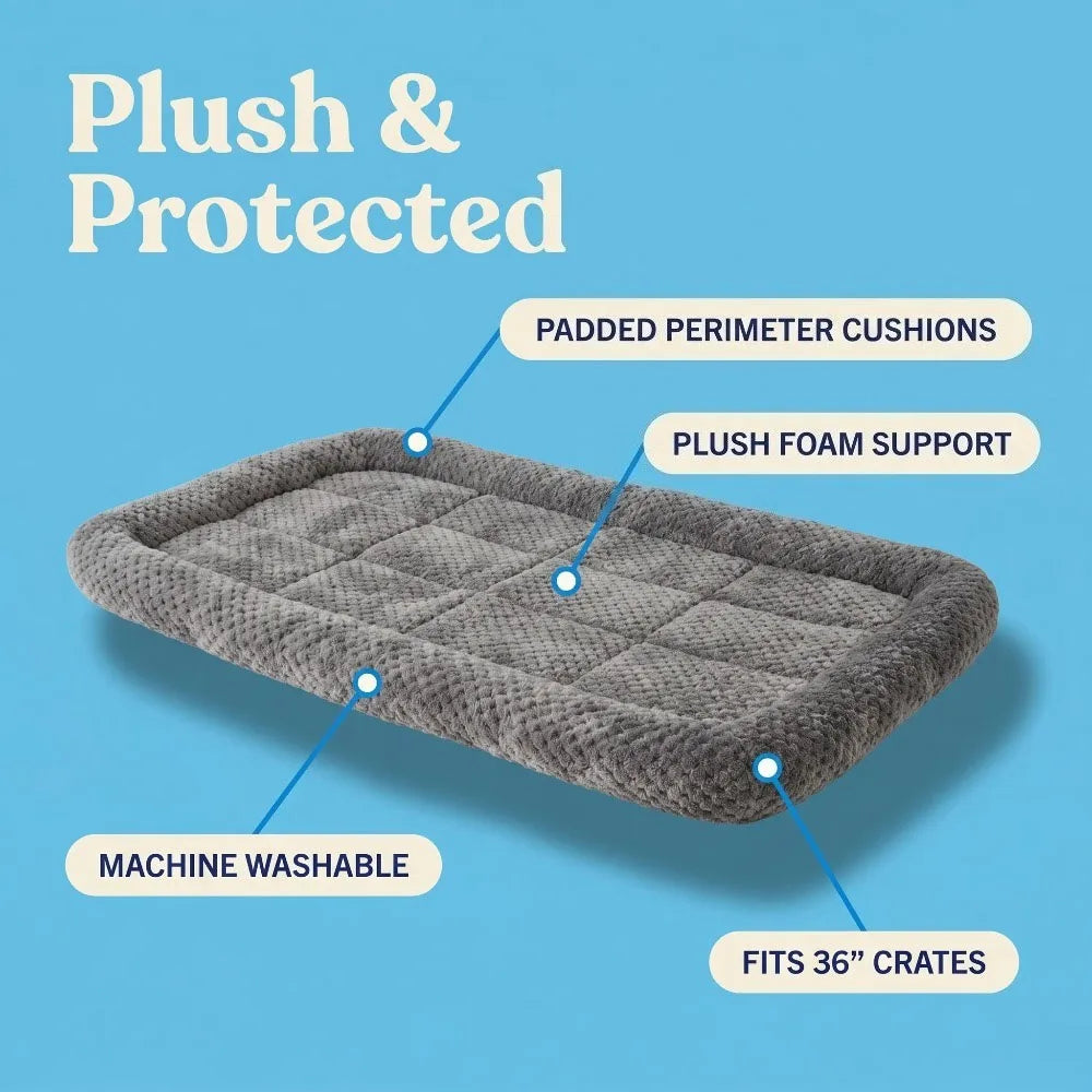 Small Soft Cozy Dog Crate Mat, Gray Washable Anti Slip Pet Bed Pad 24 in X 18 in, Thick Cushioned Comfort Kennel Liner for Puppy Small Dogs Cats, Portable Indoor Crate Insert Pad for Sleeping Napping and Daily Rest Use At Hom