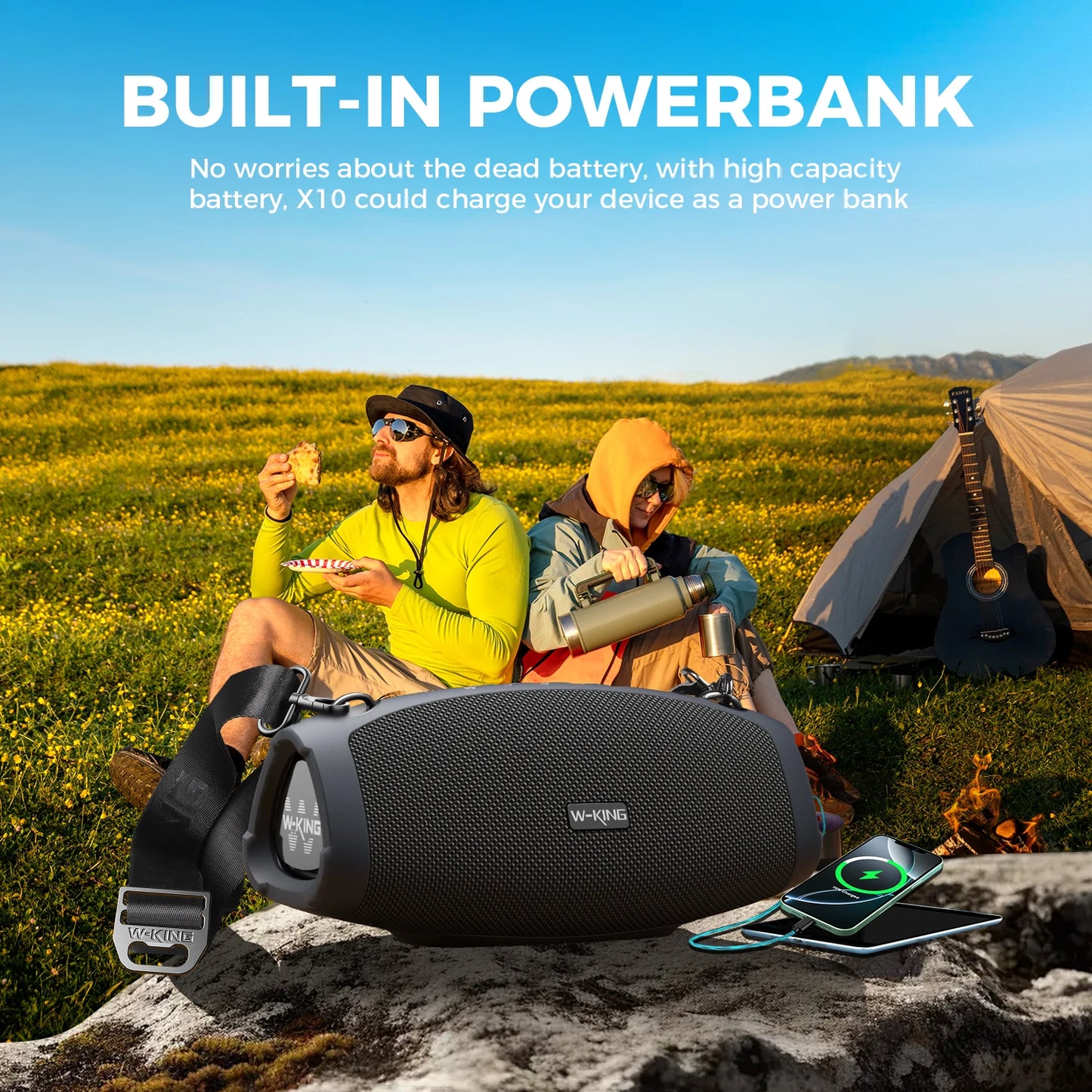 W-KING X10 Bluetooth Speaker, 120W Max Portable Loud Speakers Wireless Bluetooth Boombox, 70W IPX6 Waterproof Outdoor Party Large Big Speaker, Triple Passive Radiator/Subwoofers*2-Deep Bass/42H/TF/AUX/EQ