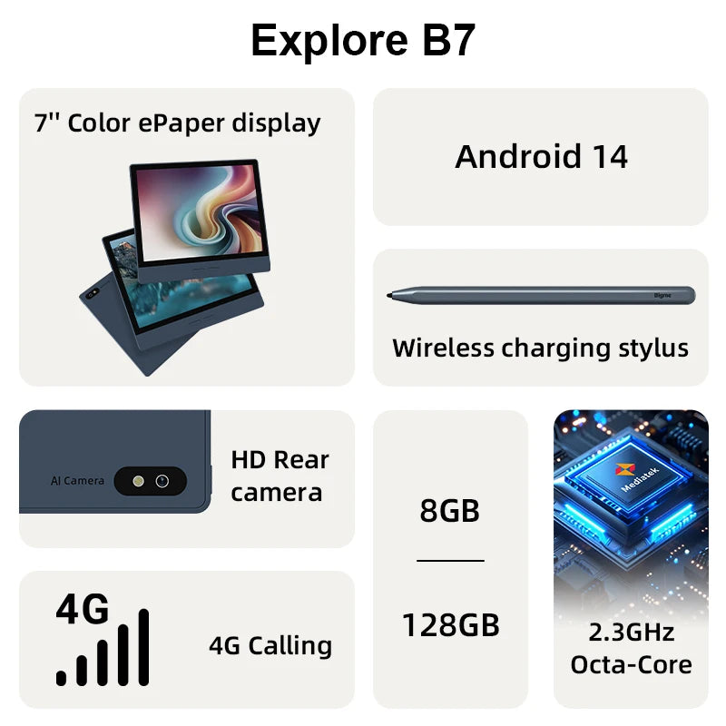 Bigme B7 Ereader Android OpenSystem 8GB 128GB Rear Camera