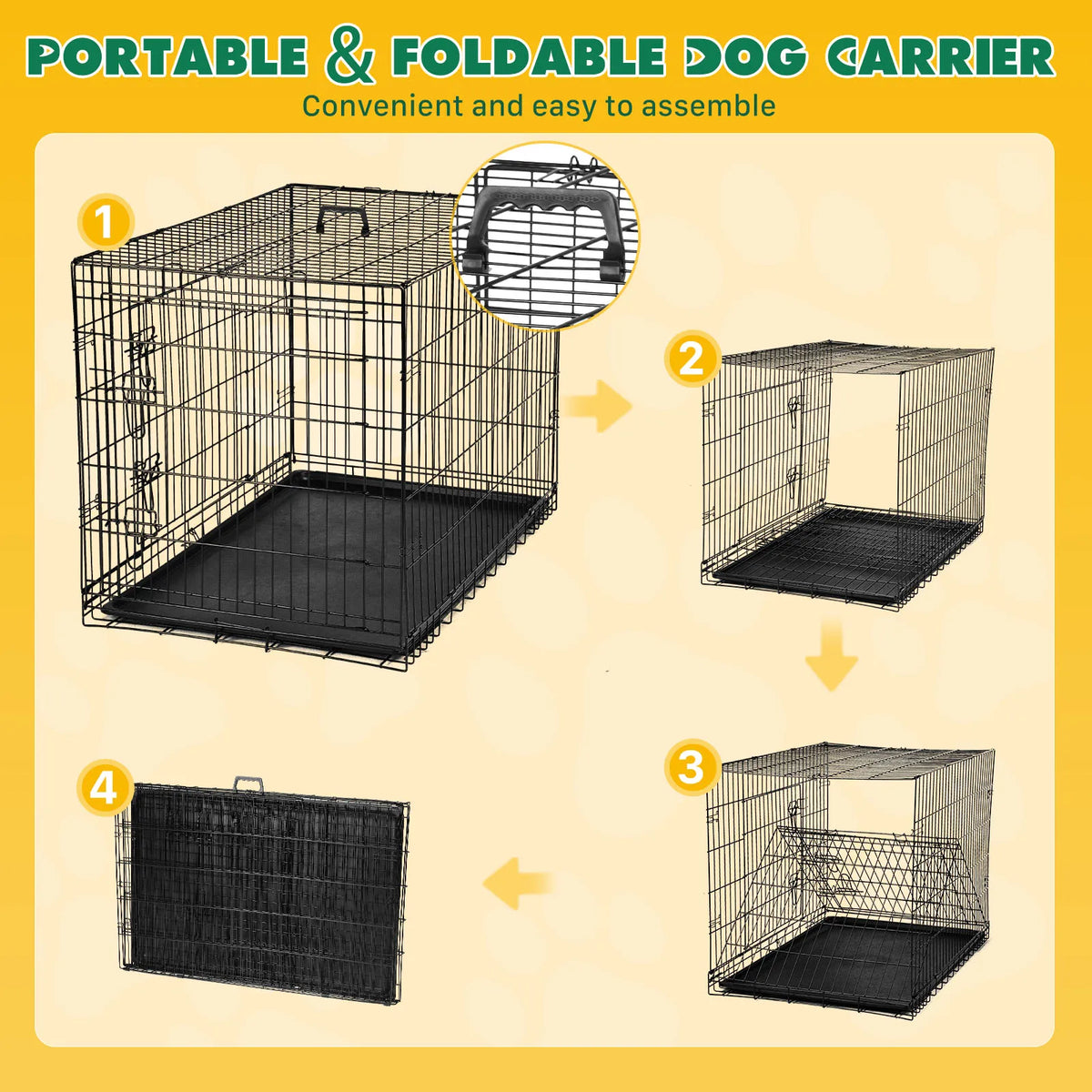 JHK Folding Metal Wire Dog Kennel With Leak Proof Tray