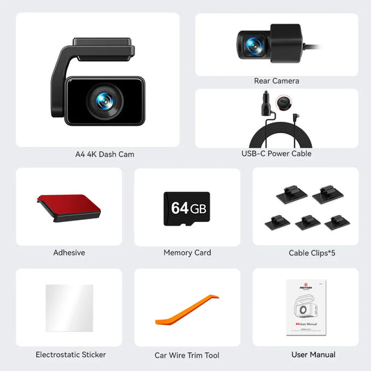 REDTIGER  A4 4k Dash Cam Front and Rear Drive Recorder GPS& 5G WiFi Touch Screen Night Vision 24H Parking Mode Voice Control