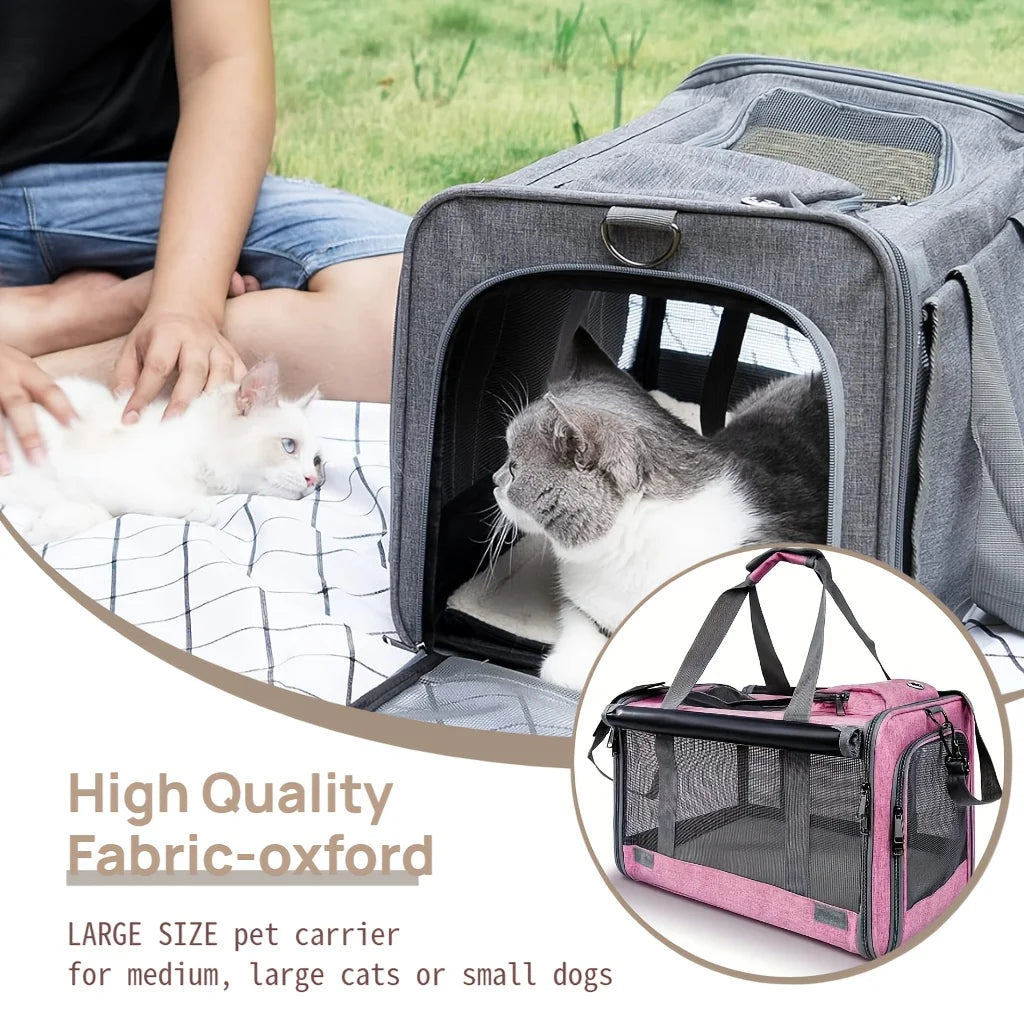Airline Approved Soft Sided Pet Carrier Bag Collapsible Breathable Mesh Travel Crate for Medium Cats Small Dogs with Free Leash and Collar Set Oxford Cloth Portable Transport Handbag