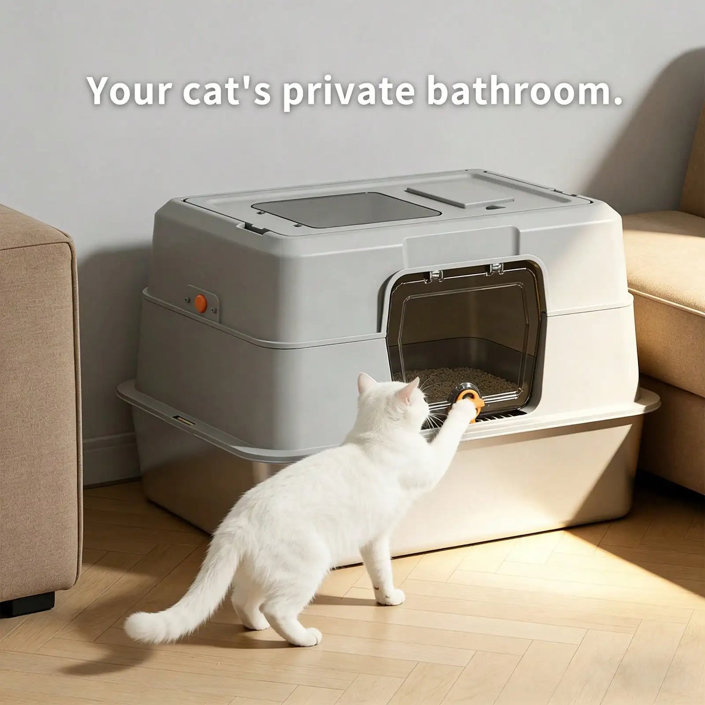 Citylife Extra Large Stainless Steel Cat Litter Box, Fully Enclosed Double Door, Long-Lasting Odor-Blocking And Splash-Resistant Cat Toilet ， 120° Flip-Top, Easy Clean