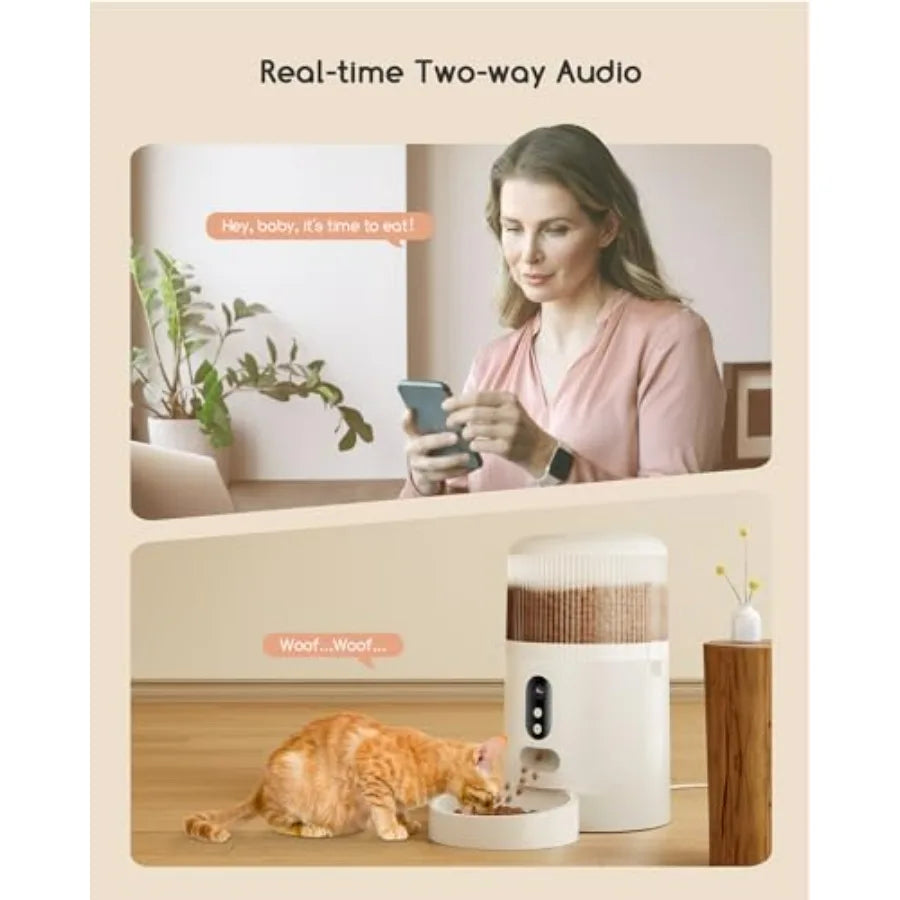 Automatic Cat Feeder with Camera, 3MP HD Video and Night Vision, 5G/2.4G WiFi Smart Pet Feeder with APP Control, 2-Way Audio, M