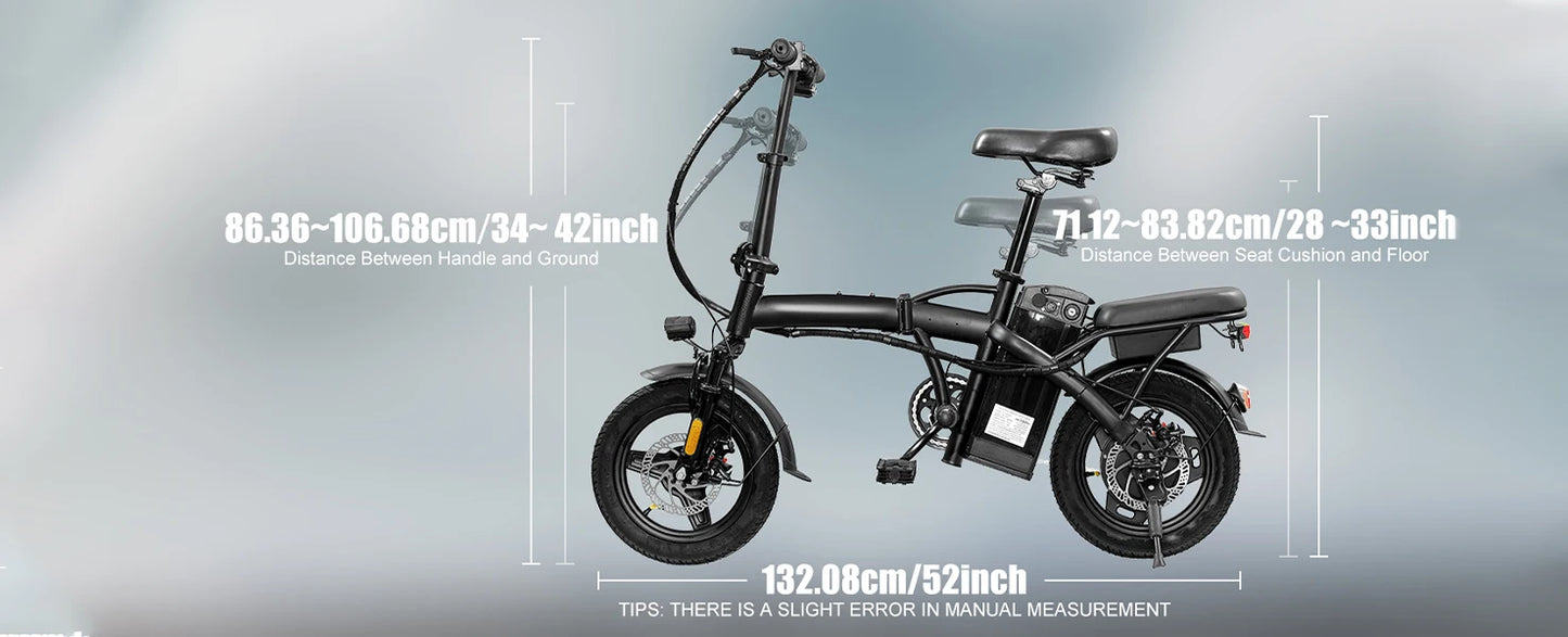 T5 Lightweight Folding Electric Bike for Adults 48V 750W Peak Power 20MPH 18-22 Miles Range 14Inch Disc Brake Commuter E-bike
