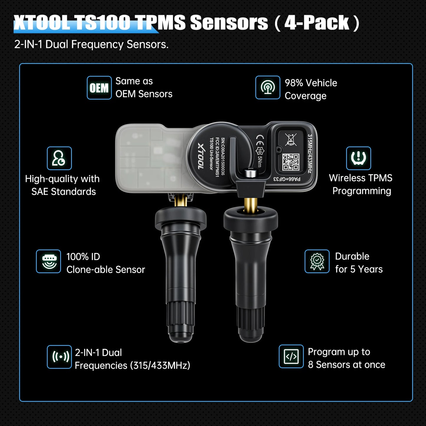 XTOOL TS100PRO Sensor Rubber Version 433MHz 315MHz Tire Repair Tool TPMS Scanner Pressure Monitor Tester Work on TP150 IP819TP