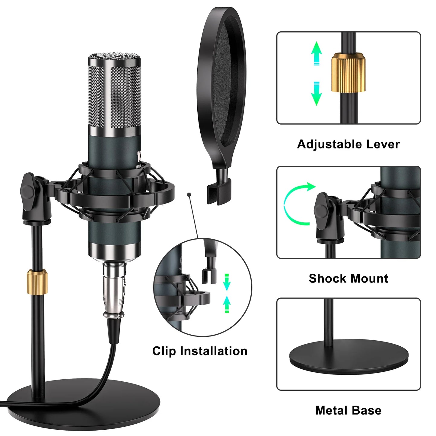 Tenlamp Voice Changer, Denoise,Live Sound Board Audio Mixer,Podcast Equipment Bundle with 3.5mm Condenser Microphone(P15) for Pc/Phone，Studio Professional Recording, Electronic Music Mixer Power Conditioner Karaoke Machine