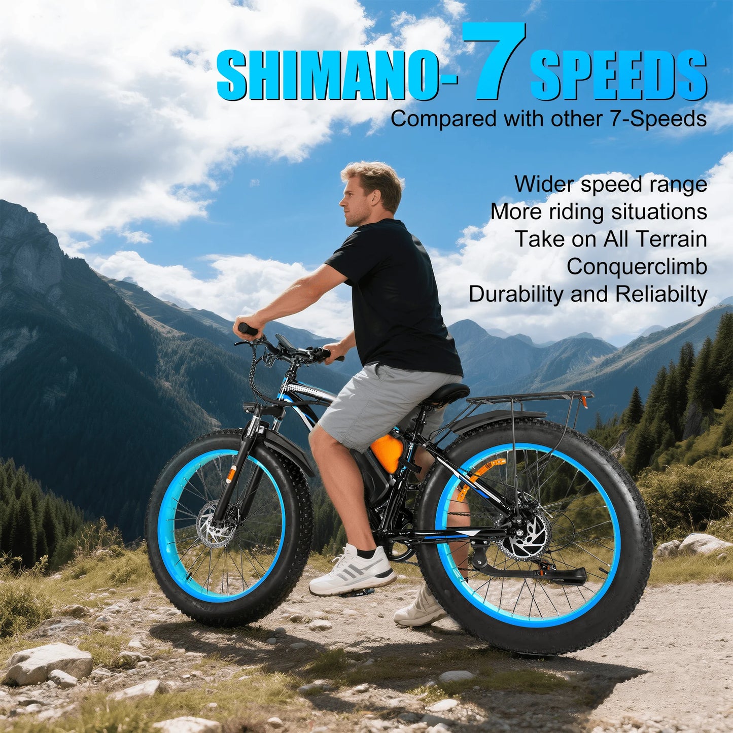 26" Fat Tire Electric Bike for Adults 48V 20Ah Battery 1000W Motor (Peak 1500W)  25-30MPH Fast Mountain Ebike Snow Beach Bicycle
