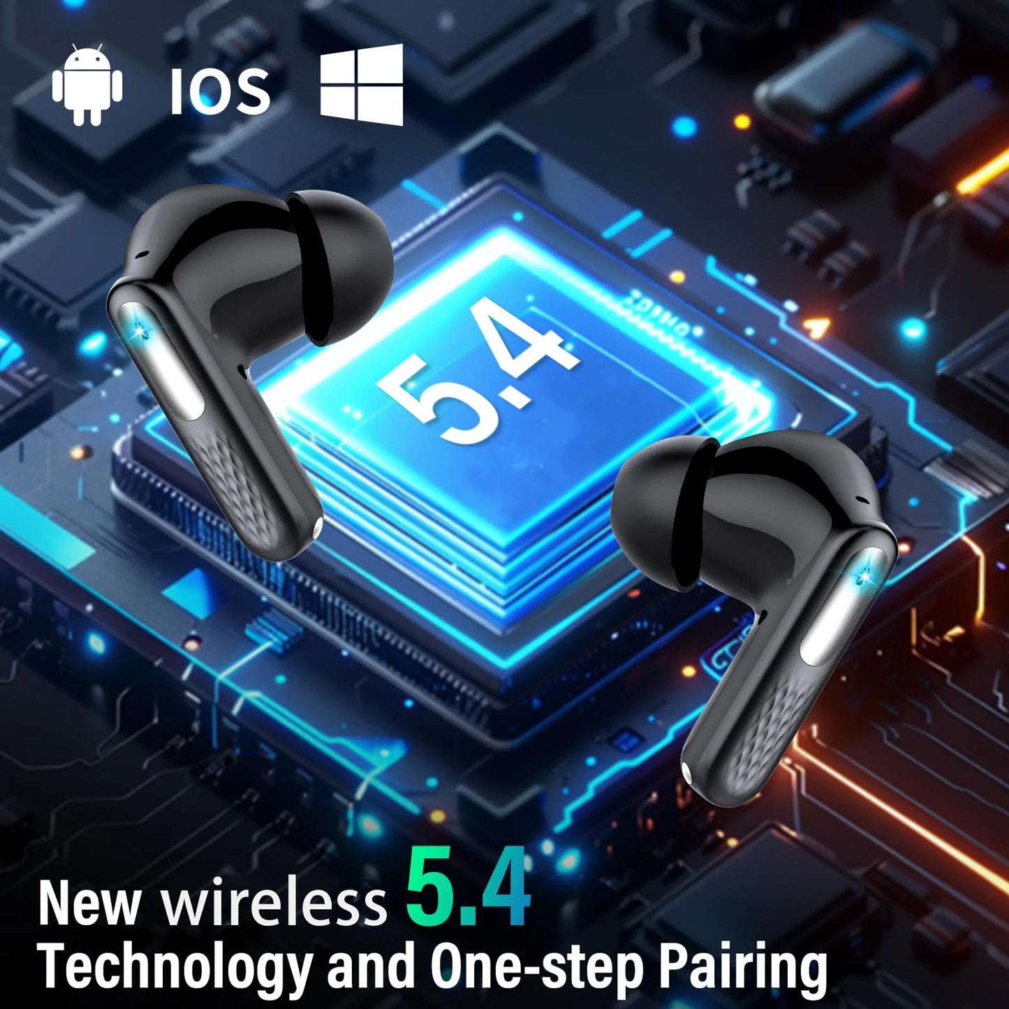 2026 Touch Screen Wireless Earbuds Bluetooth 5.4 ANC ENC Noise Cancelling 48H Battery HiFi Stereo 5 EQ Modes IPX7 Waterproof Earphones with Smart Display Case.