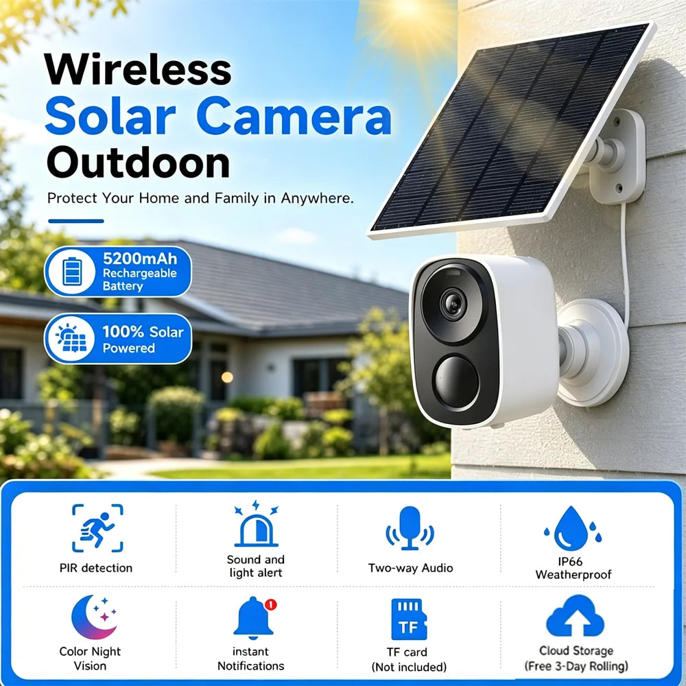 Vstarcam 4K WiFi Solar Security Battery Camera 5MP Wireless Outdoor Battery Powered Cameras Color Night Vision PIR Human Motion Cam