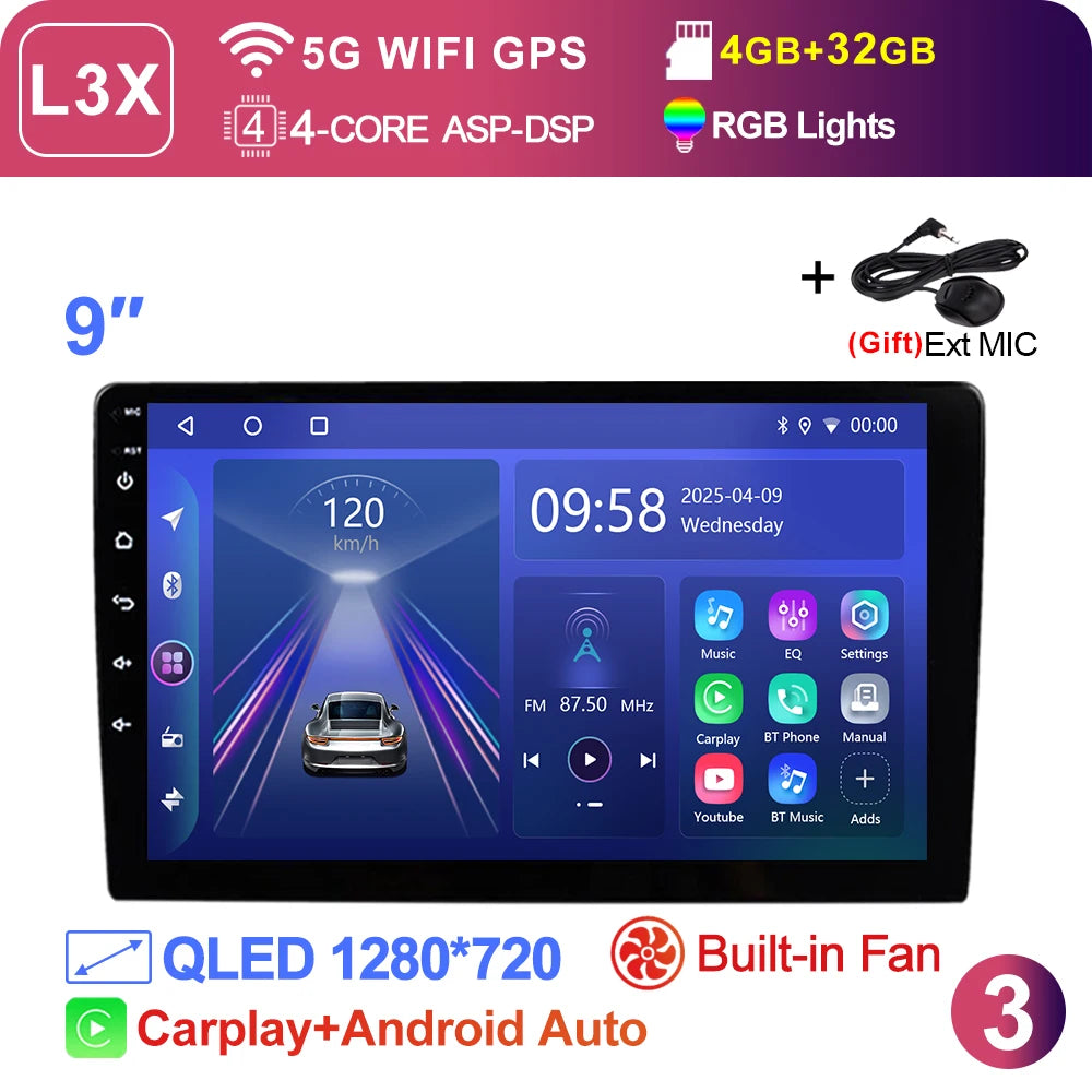 LEHX L3X 5G WIFI 2din 9 inch Android 15 Car Radio Steeo CarPlay gps for Toyota VW Hyundai Kia Honda LADA FIAT Autoradio Headunit