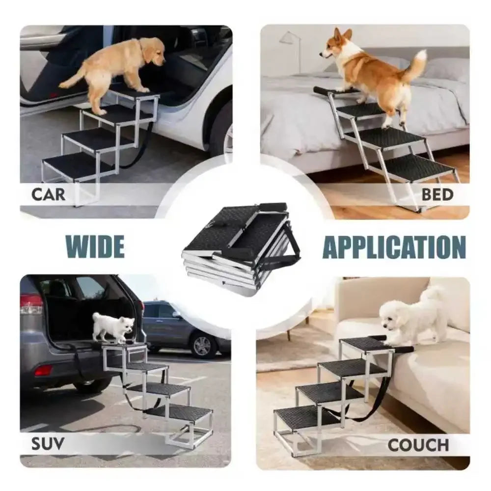 Lightweight Sturdy Foldable Dog Ramp Reinforced Non-Slip Pet Dog Stairs 250lbs Heavy Duty Load Capacity Portable Pet Access Ladder for Cars SUVs Trucks Outdoor Use