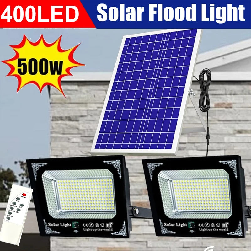 500W Led Solar Light High Bright 2 Head Flood Light Waterproof Outdoor Garden Wall Light with Aluminum Solar Panel For Garden