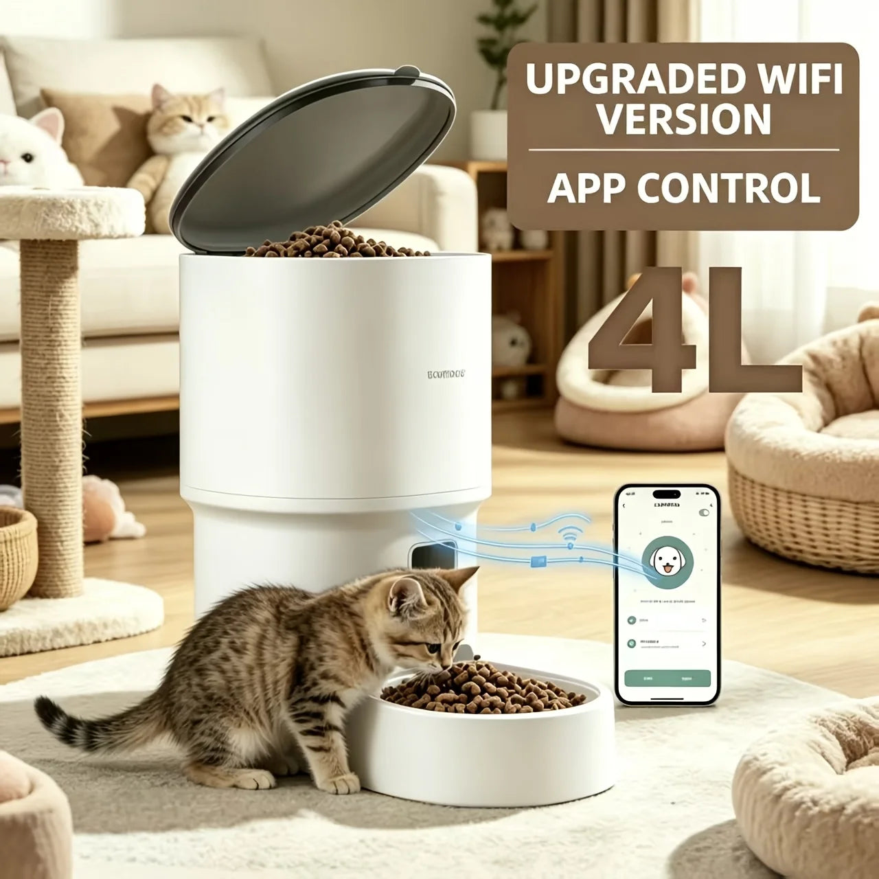 Automatic Pet Feeder, Cat Food And Dog Food, Wifi Remote Control, Detachable Washing, Large Capacity Pet Feeder for Cats And Puppies