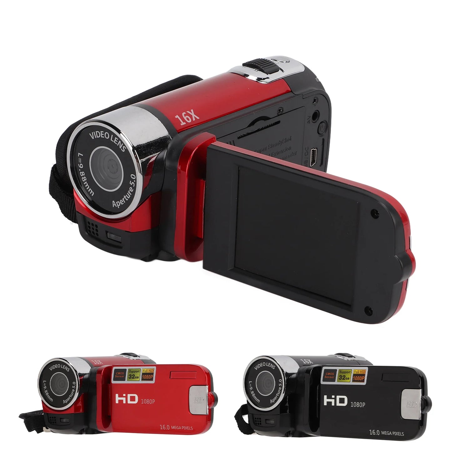 Video Camera Camcorder Handheld 16MP 270° Rotation Digital Camcorders Full HD 1080P Portable for Kids for Gifts for Family