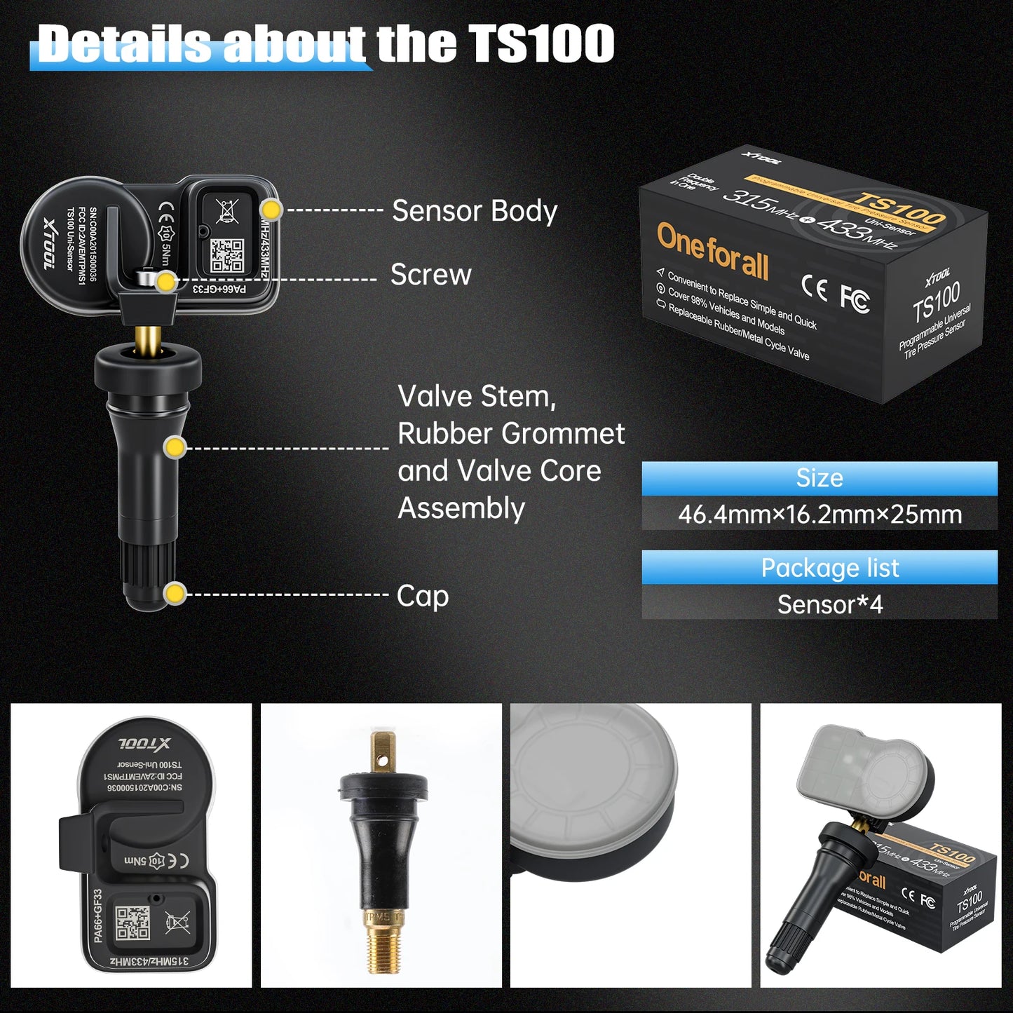 XTOOL TS100PRO Sensor Rubber Version 433MHz 315MHz Tire Repair Tool TPMS Scanner Pressure Monitor Tester Work on TP150 IP819TP
