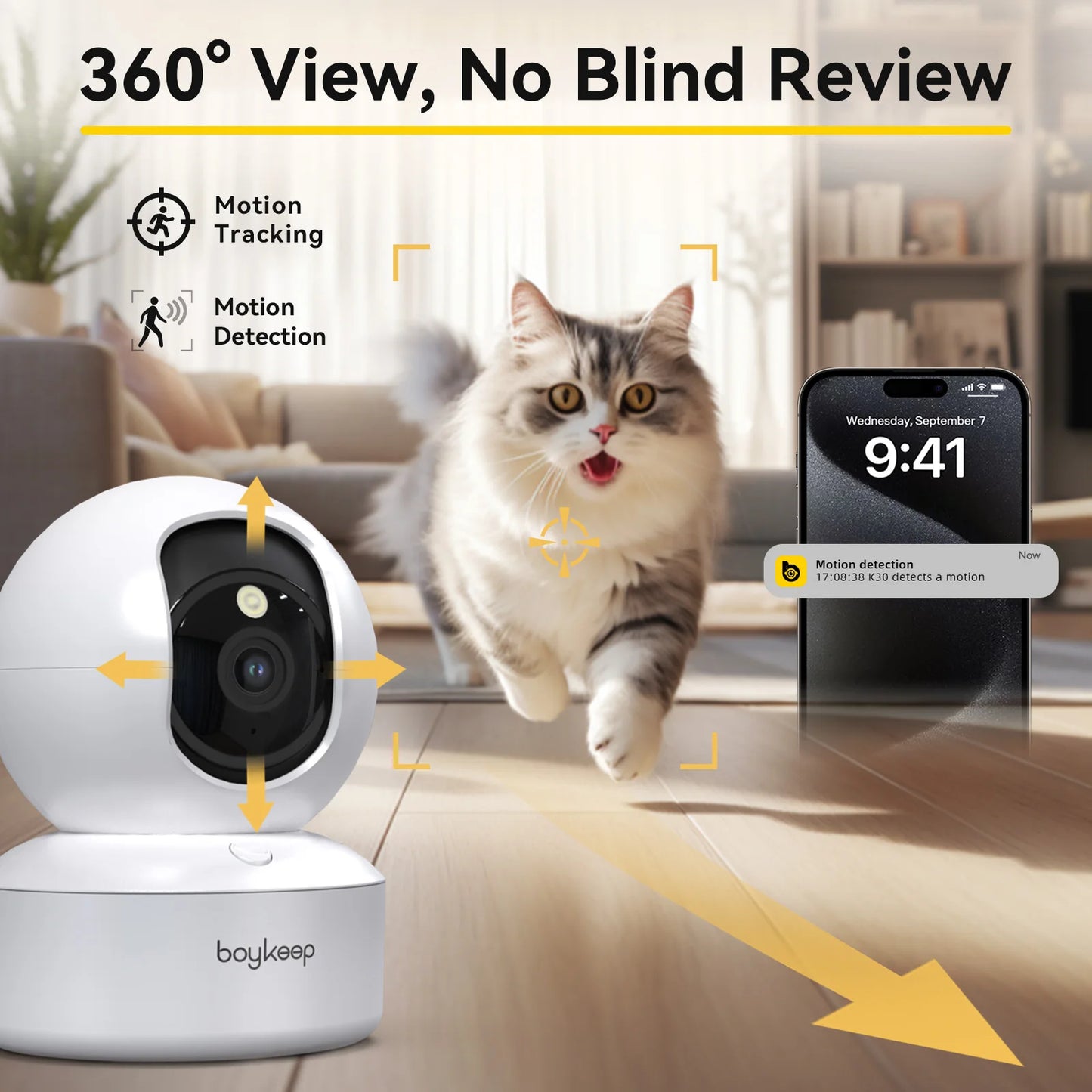 BoyKeep 2K Smart WiFi Security Camera Dual Band 5G/2.4GHz Indoor Surveillance Camera, 360° PTZ, IR Night Vision, Two-Way Audio