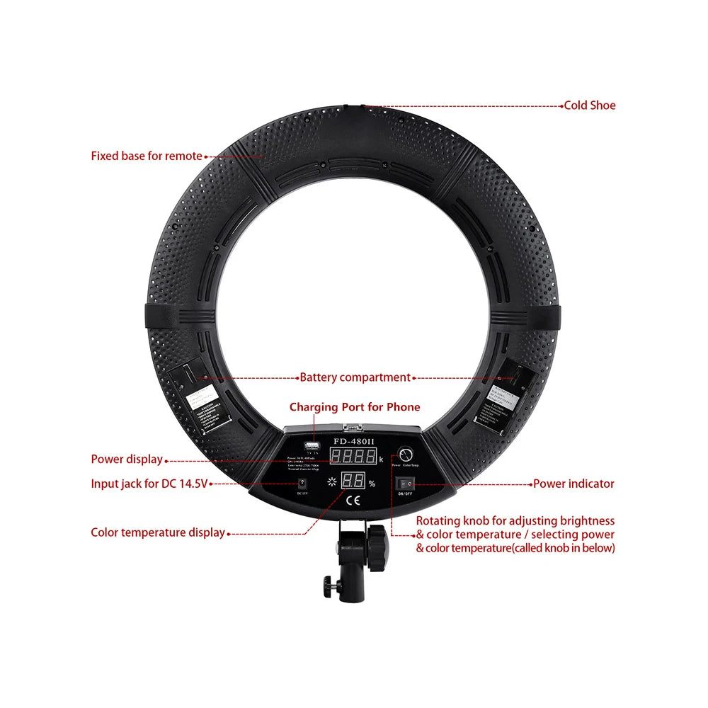 18inch Ring Lights Lamp with Tripod 96W Selfie Light for Beauty Salon Tattoo Yidoblo FD480 Photo Studio Video Light CRI95+