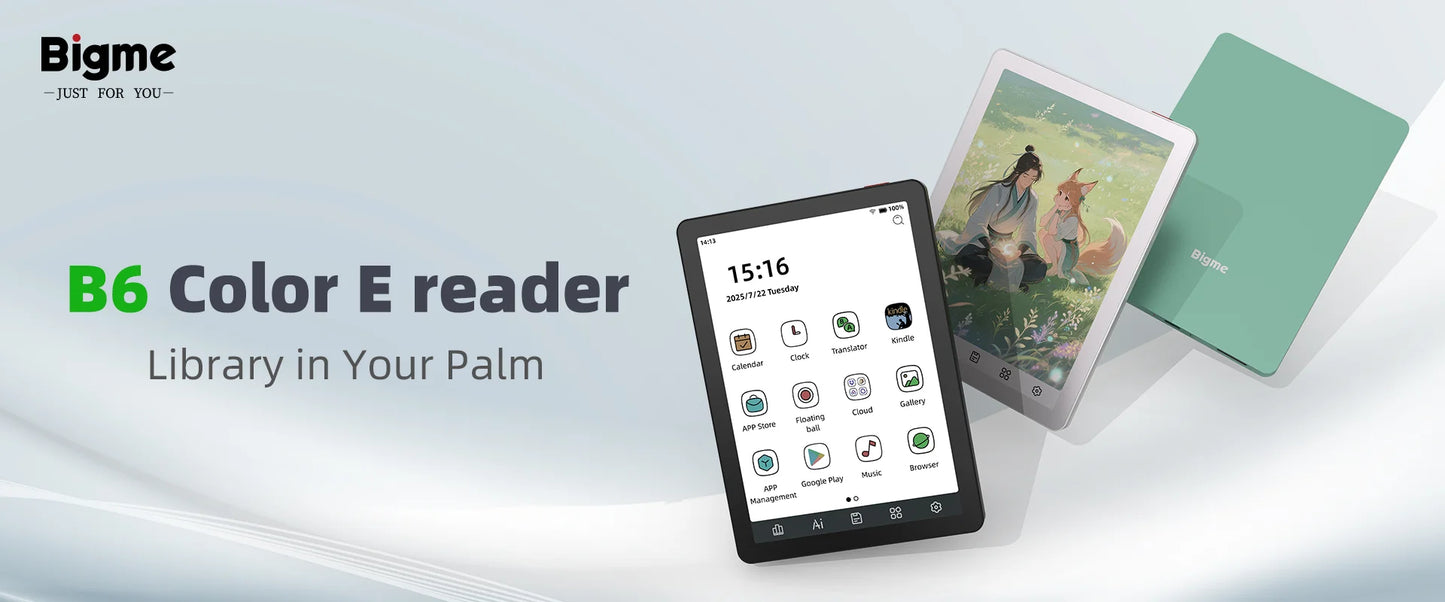 Bigme B6 ebook reader, 6'' color e-ink Electronic book, 36-level front light, Android 14 OS, paper-like ereader Eye-Protecting