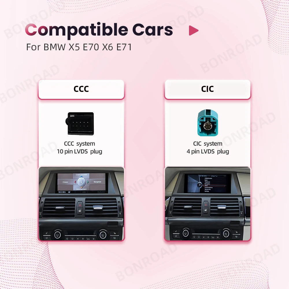 BONROAD Car Radio Wireless Carplay Android auto For BMW X5 E70 X6 E71 CCC CIC Bluetooth Mirror Link Navigation GPS Touch Screen