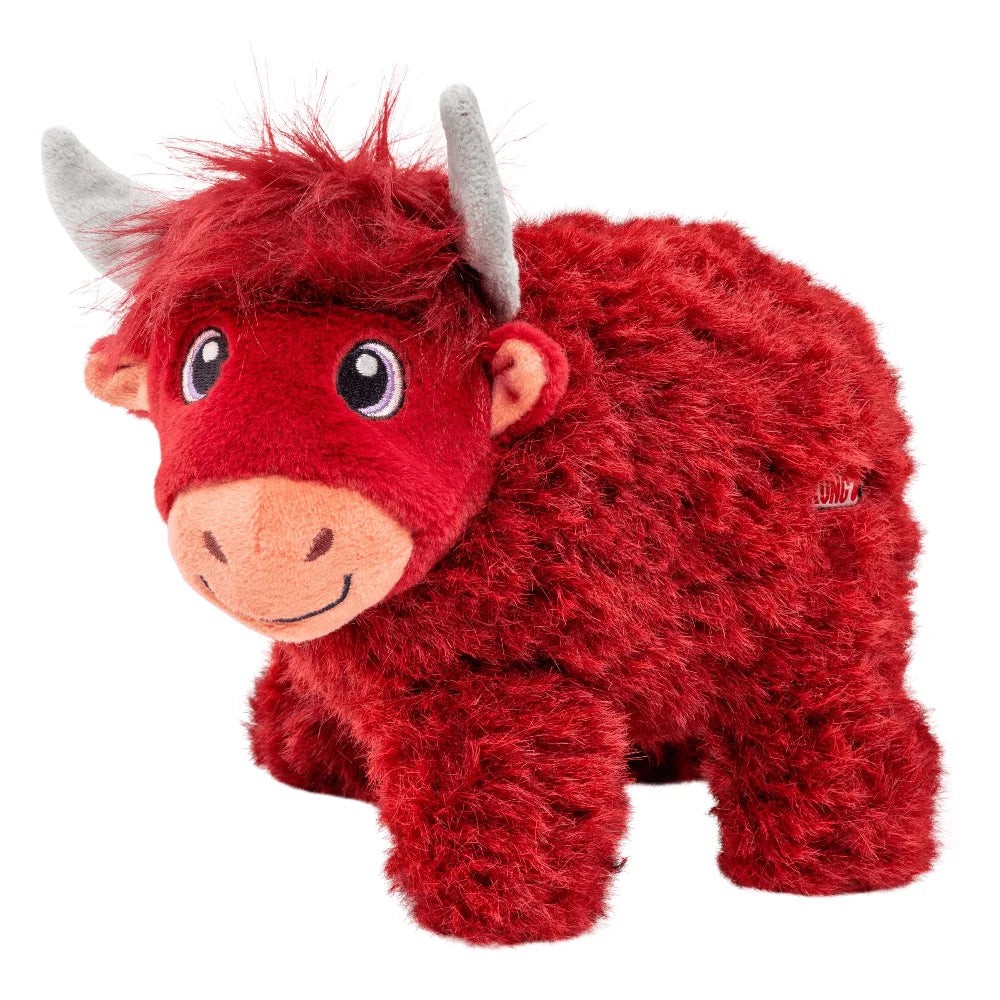 Durable Plush Dog Chew Toy For Aggressive Chewers Red Highland Cow Design